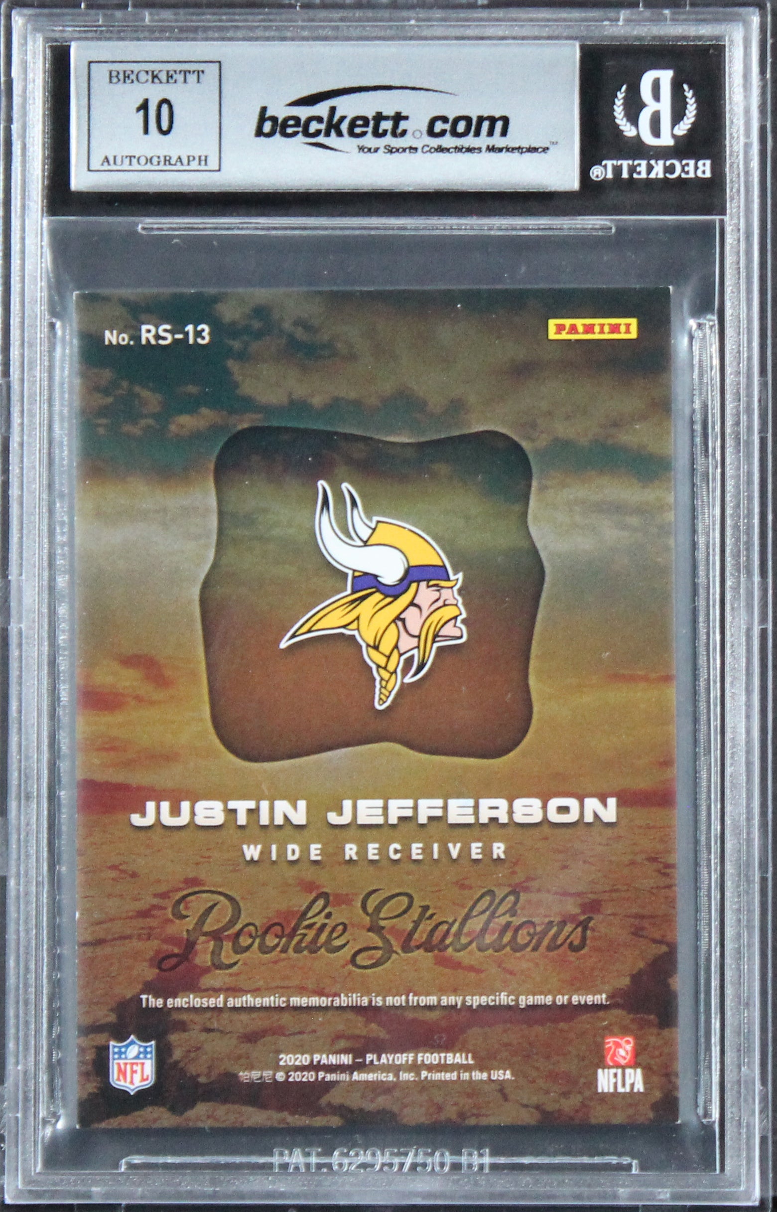 Vikings Justin Jefferson Signed 2020 Playoff #13 Rookie Card Auto 10! BAS Slab