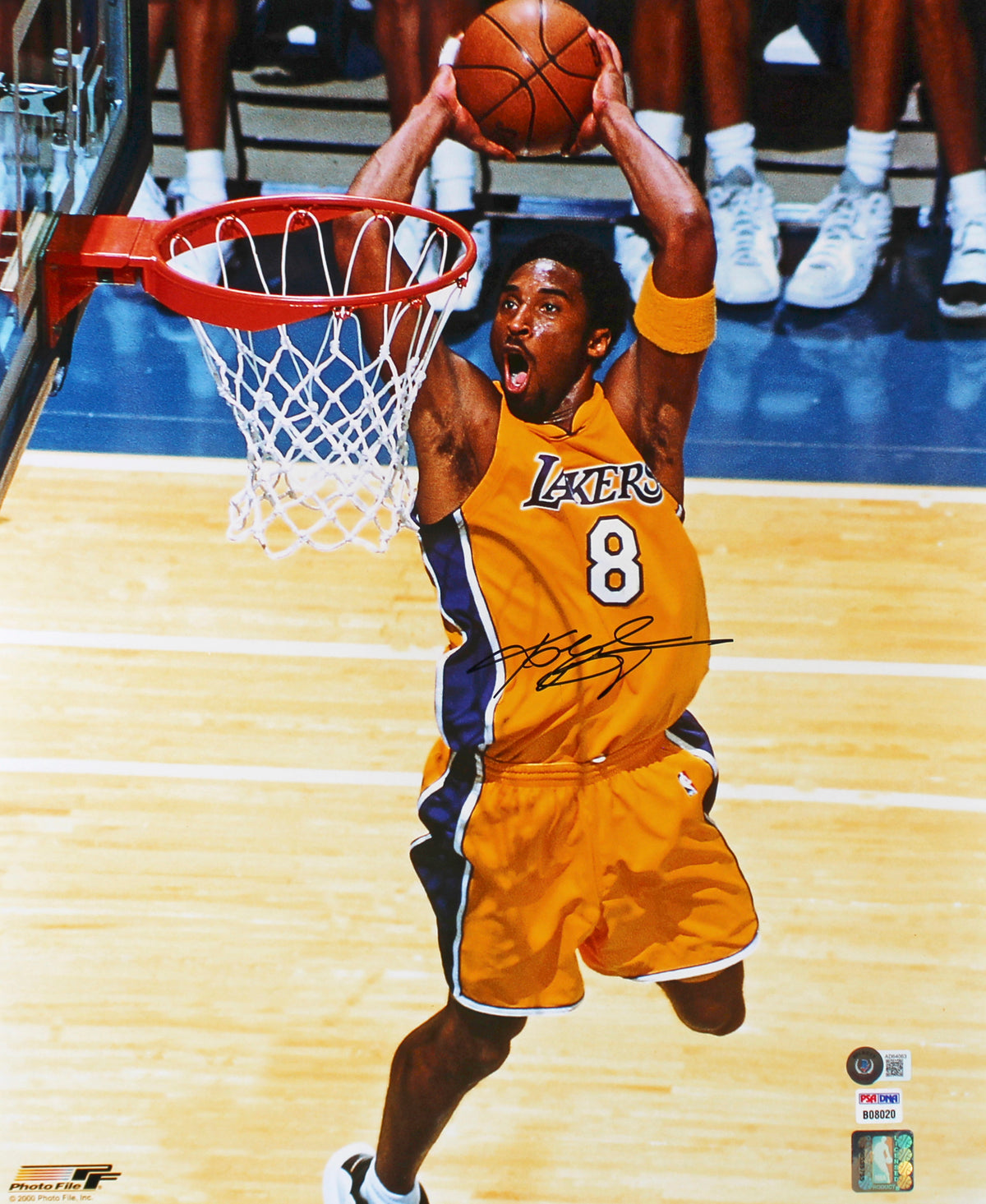 Lakers Kobe Bryant Signed 16x20 Framed Vertical Dunking Photo BAS #AD64063
