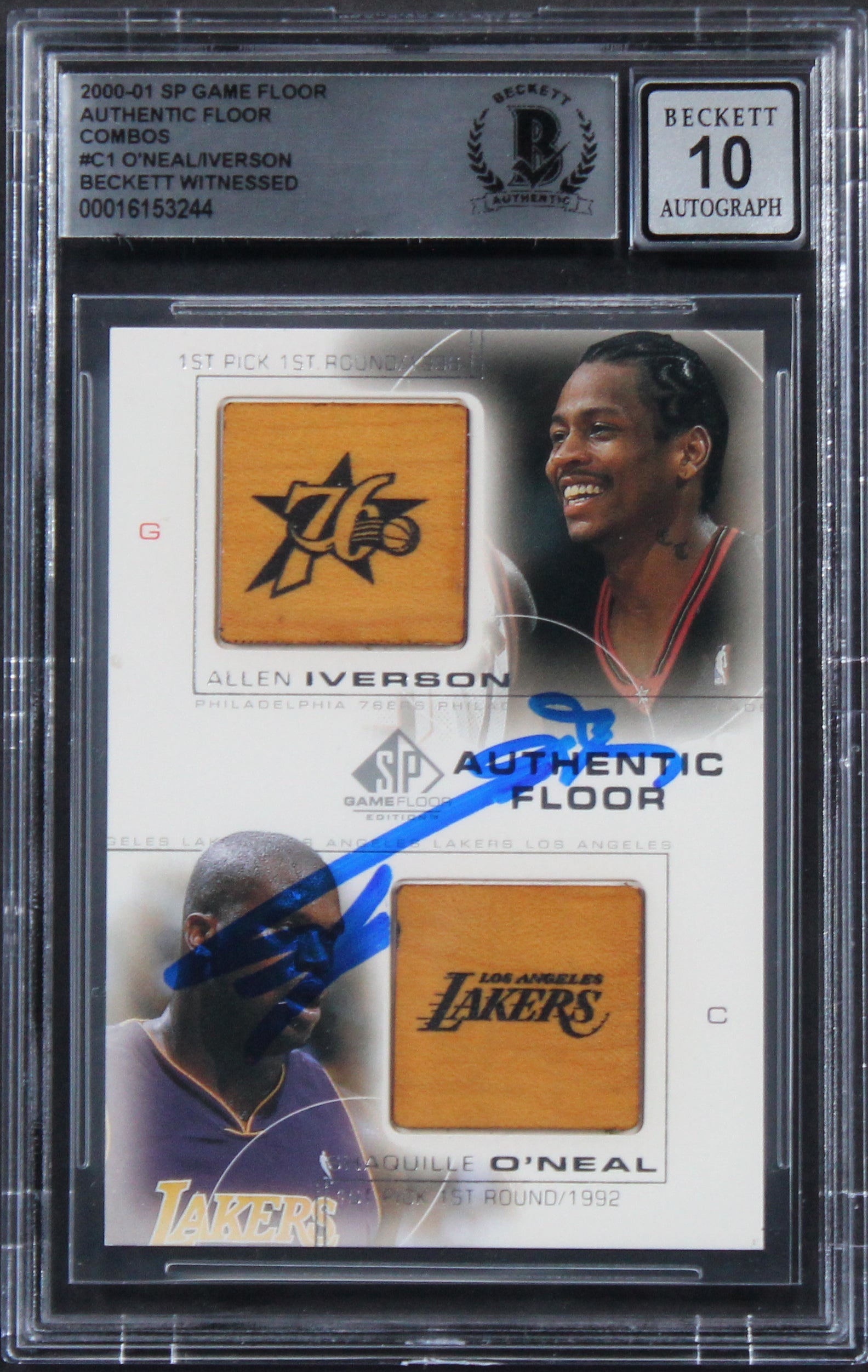O'Neal & Iverson Signed 2000 SP Game Floor Combos #C1 Card Auto 10! BAS Slab 2
