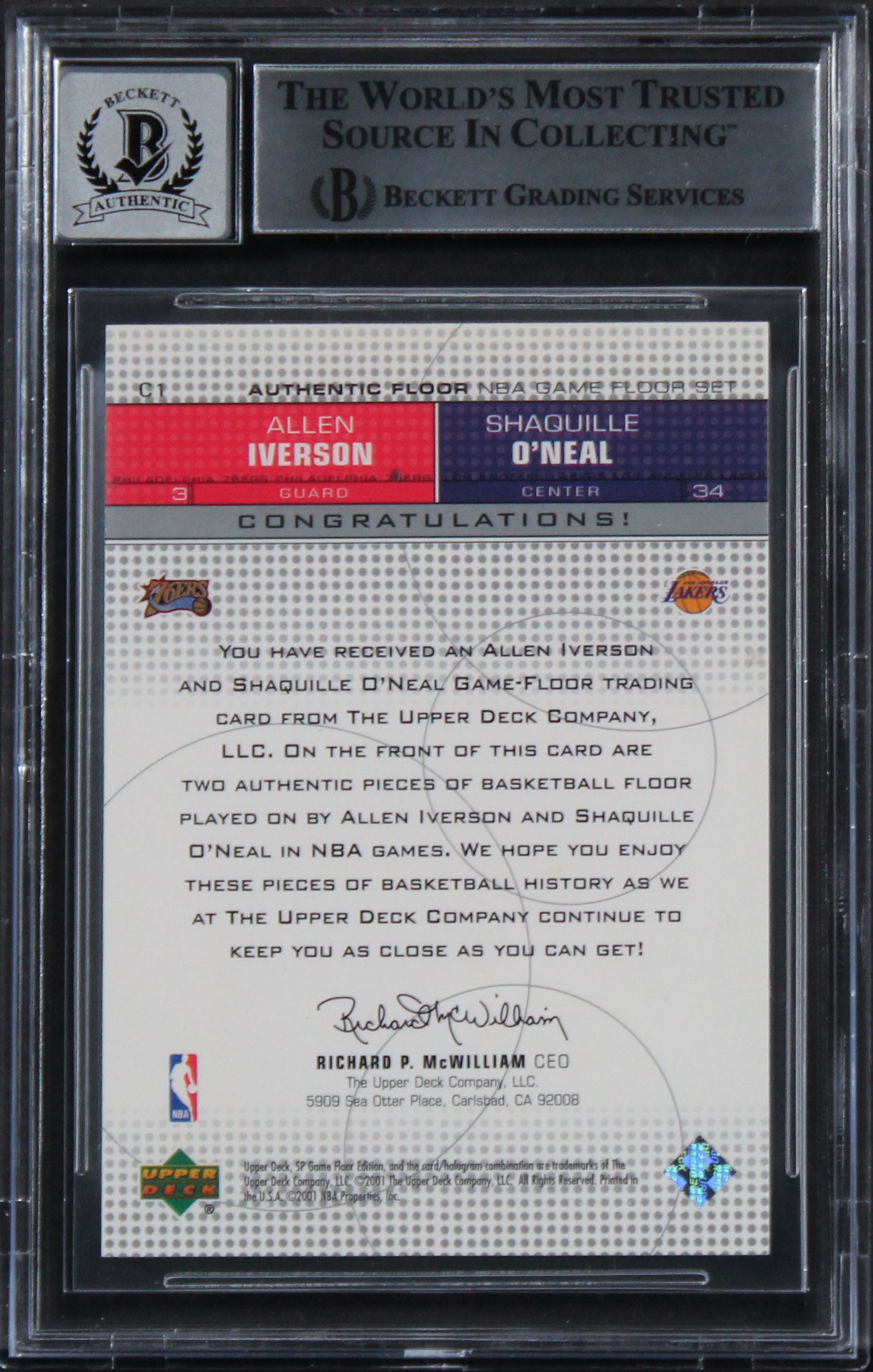 O'Neal & Iverson Signed 2000 SP Game Floor Combos #C1 Card Auto 10! BAS Slab 2