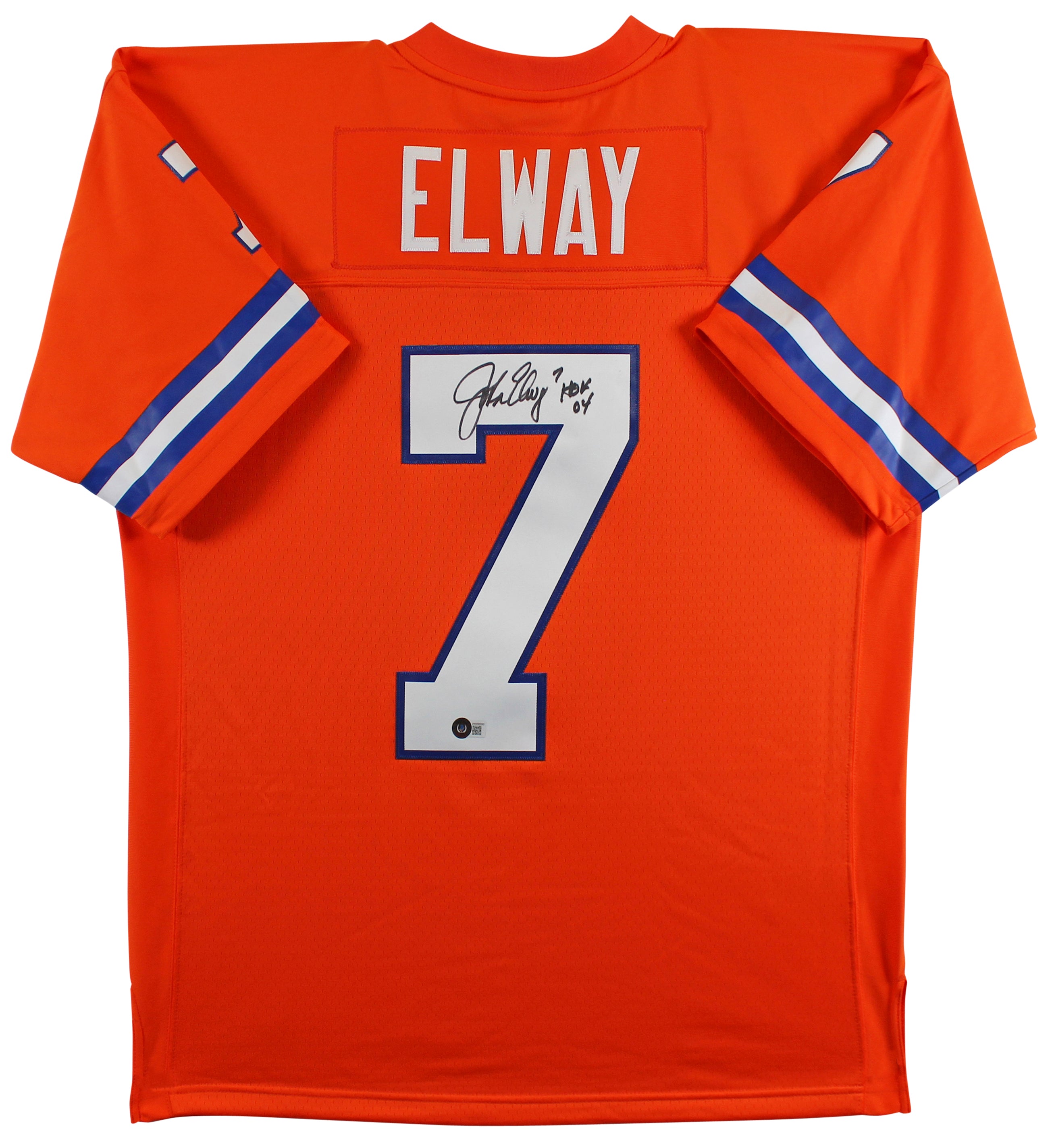Broncos John Elway "HOF 04" Signed Orange Throwback M&N Jersey BAS Witnessed