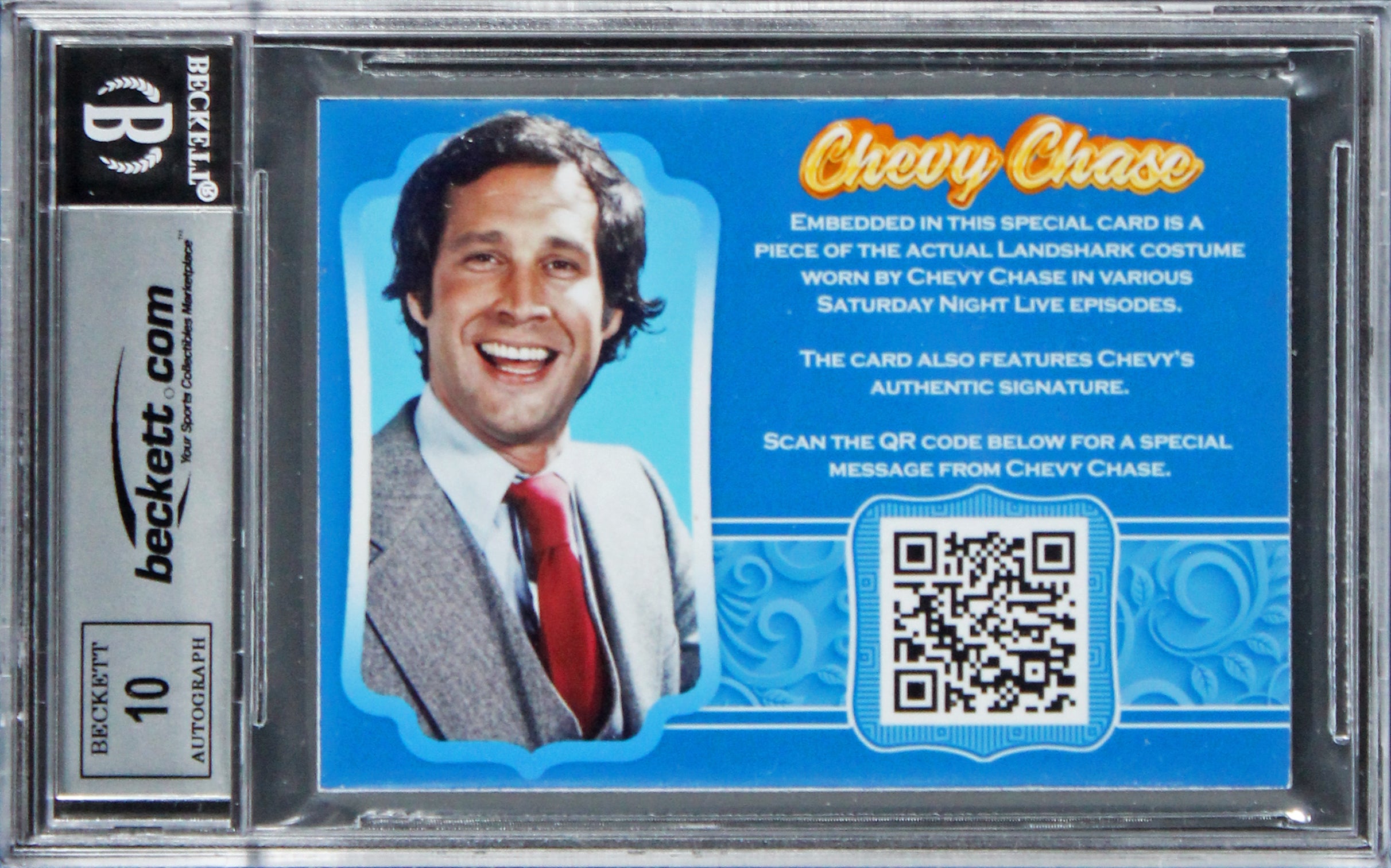 Chevy Chase SNL Signed Landshark Custom Trading Card Auto 10! BAS Slabbed