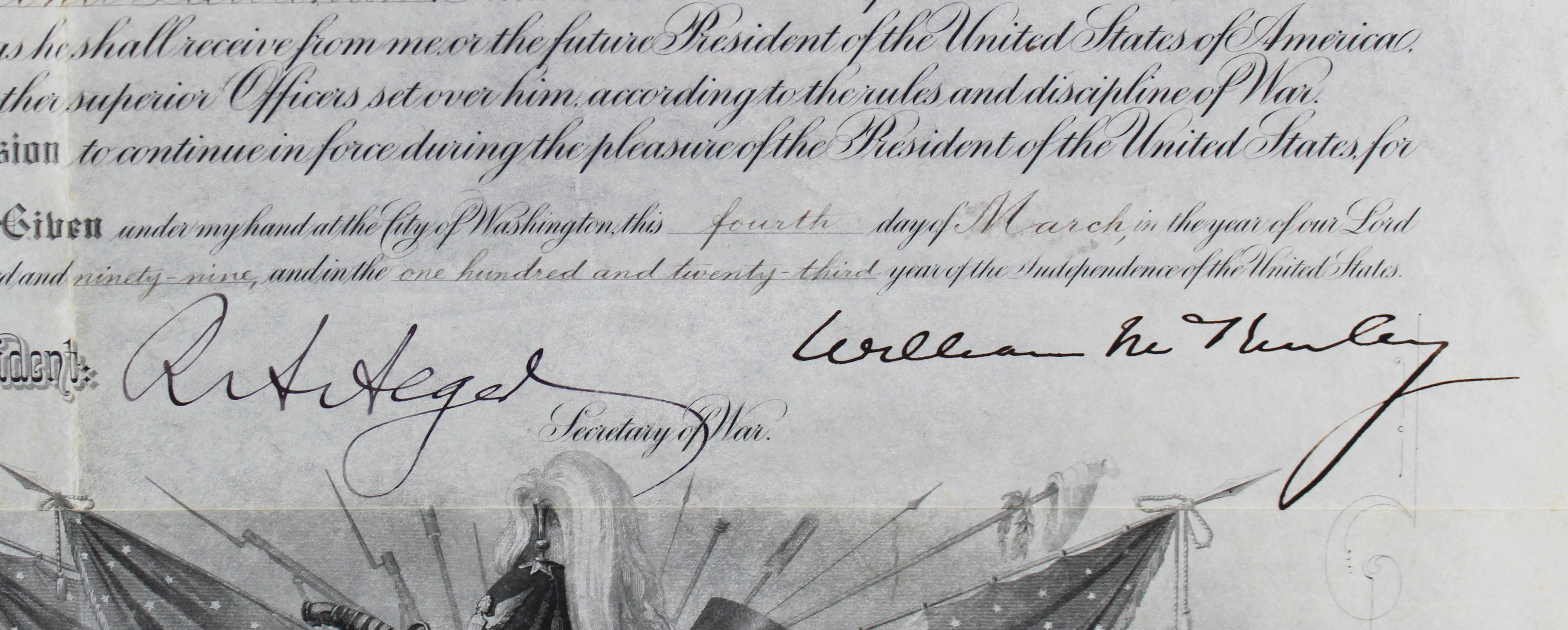 William McKinley Authentic Signed 15.5x19.5 1899 Military Appointment JSA
