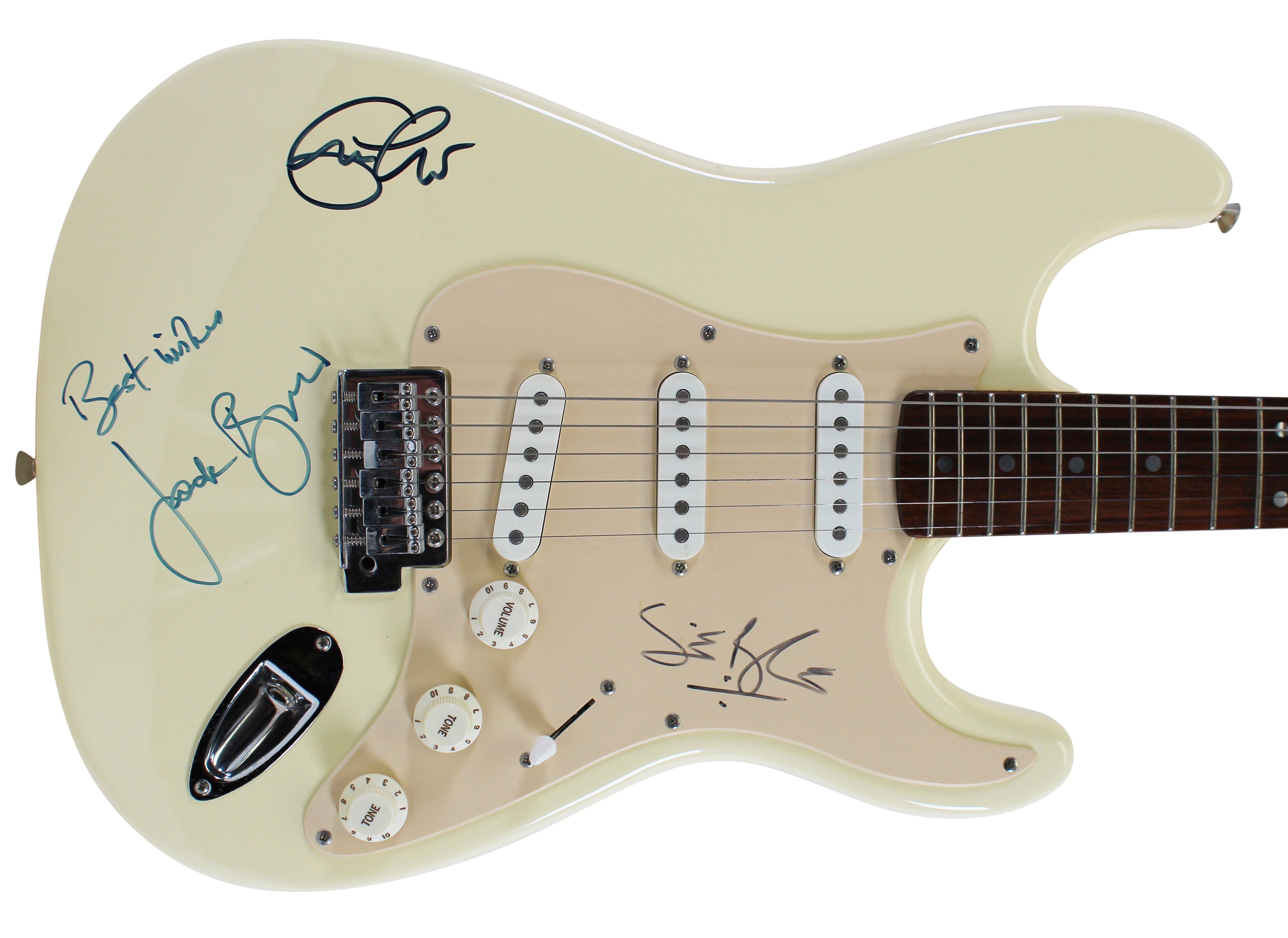 Cream (3) Clapton, Bruce & Baker Authentic Signed Fender Guitar JSA #XX11228