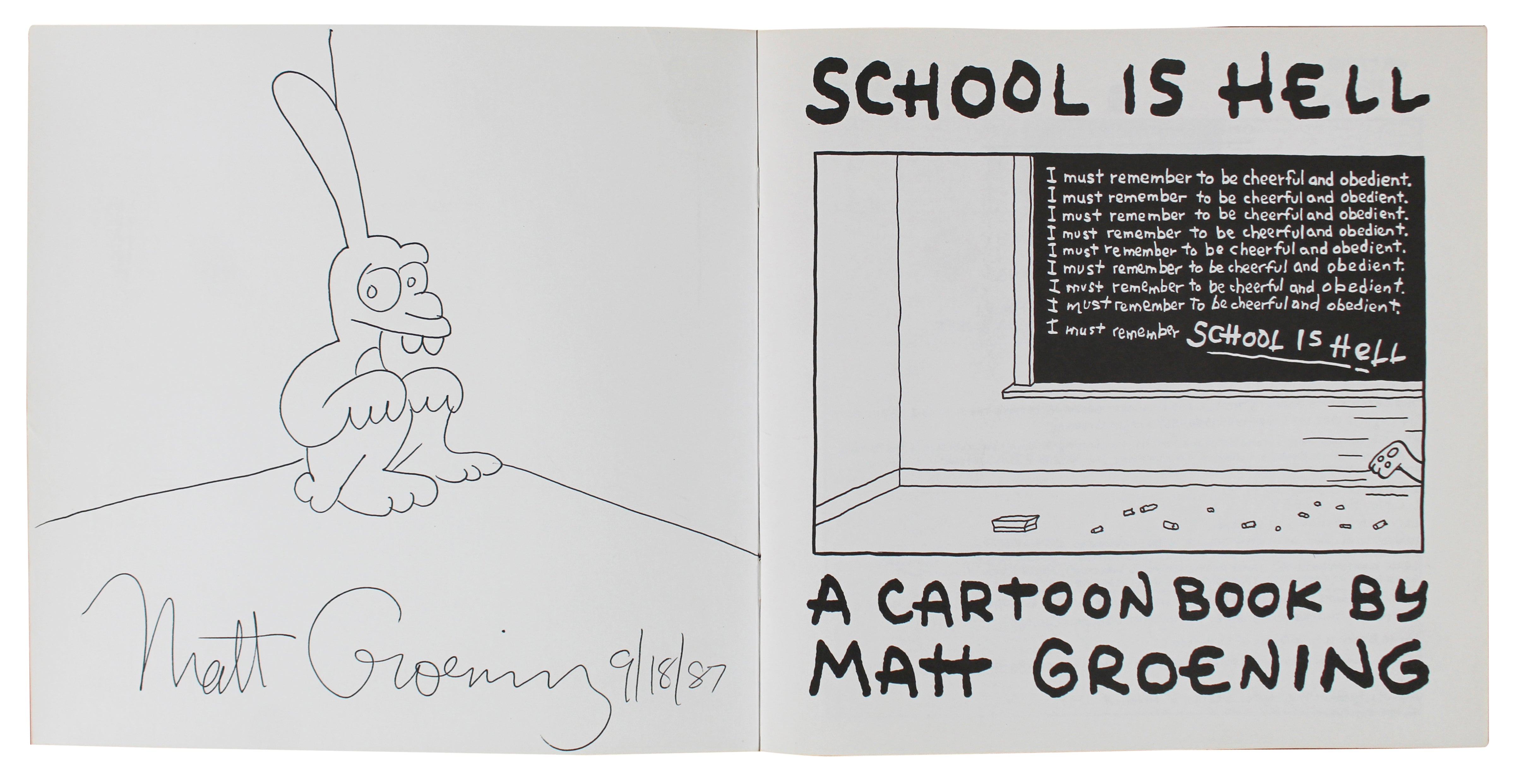 Matt Groening The Simpsons Authentic Signed School Is Hell Book BAS #AD64072