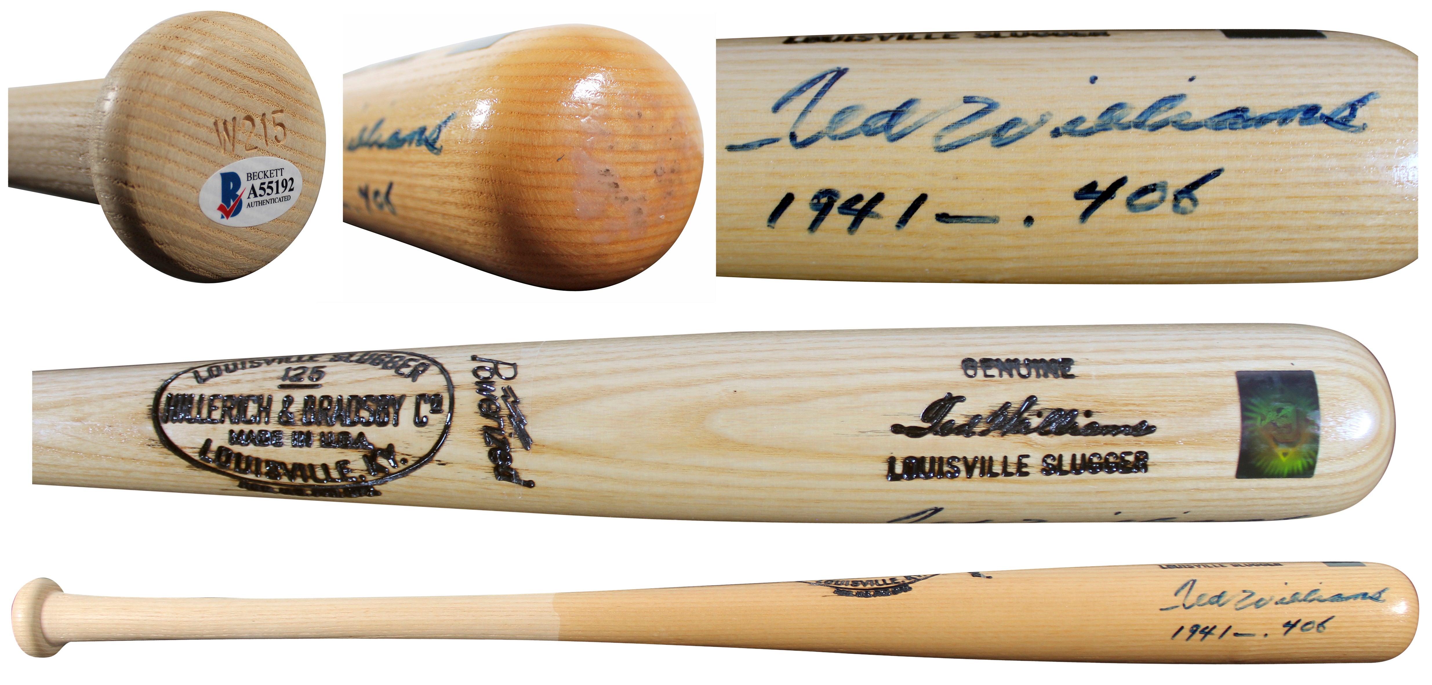 Red Sox Ted Williams "1941 - .406" Signed Louisville Slugger Bat BAS #A55192