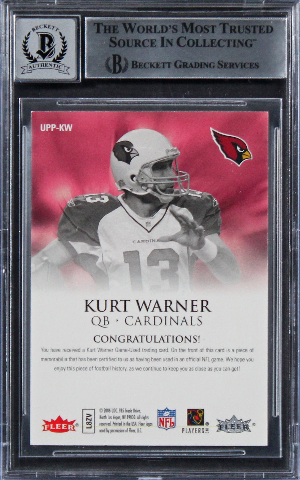 Cardinals Kurt Warner Signed 2006 Ultra PPJ #UPPKW Card Auto 10! BAS Slabbed