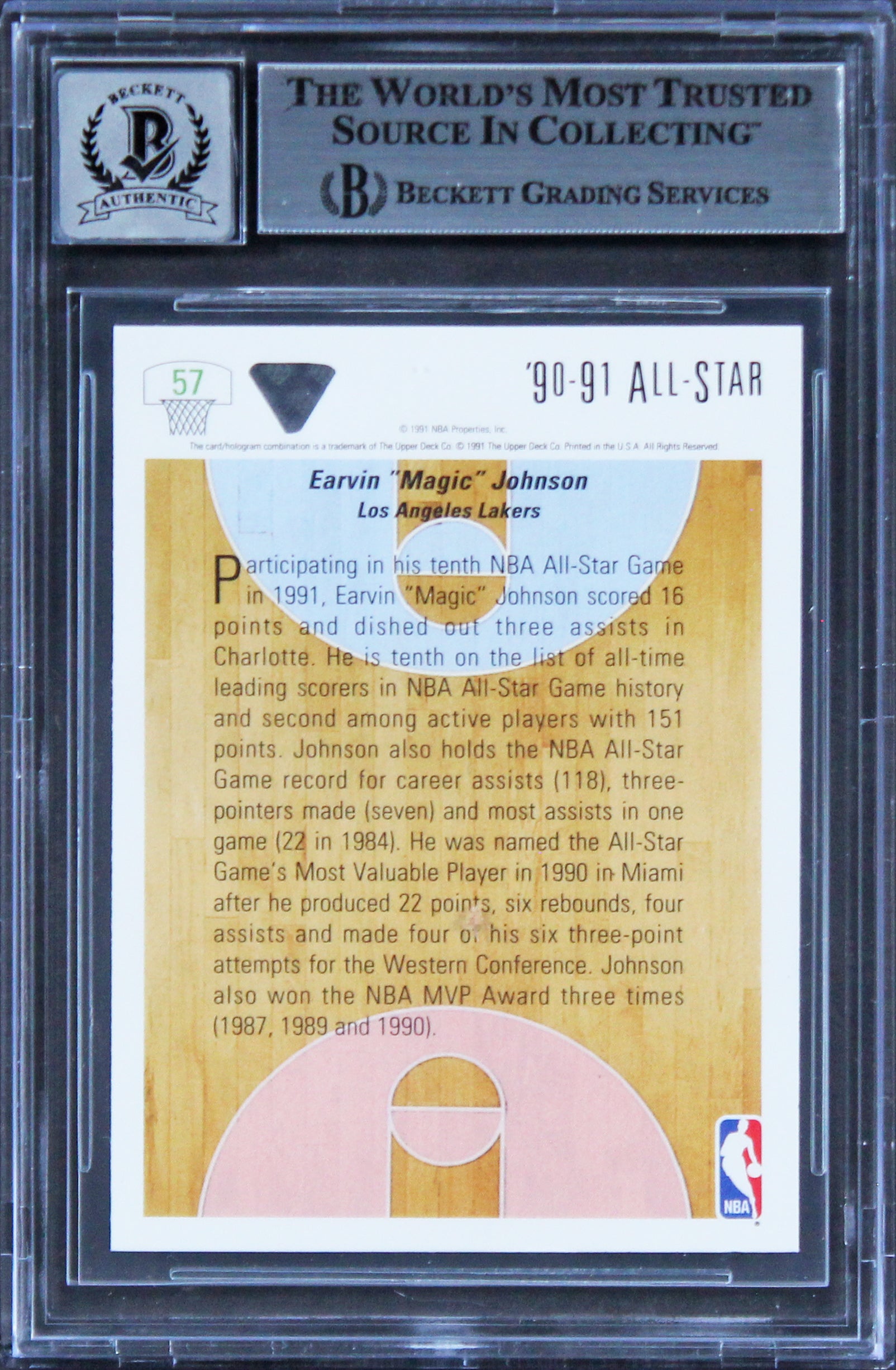 Lakers Magic Johnson Signed 1991 Upper Deck #57 AS Card Auto 10! BAS Slabbed