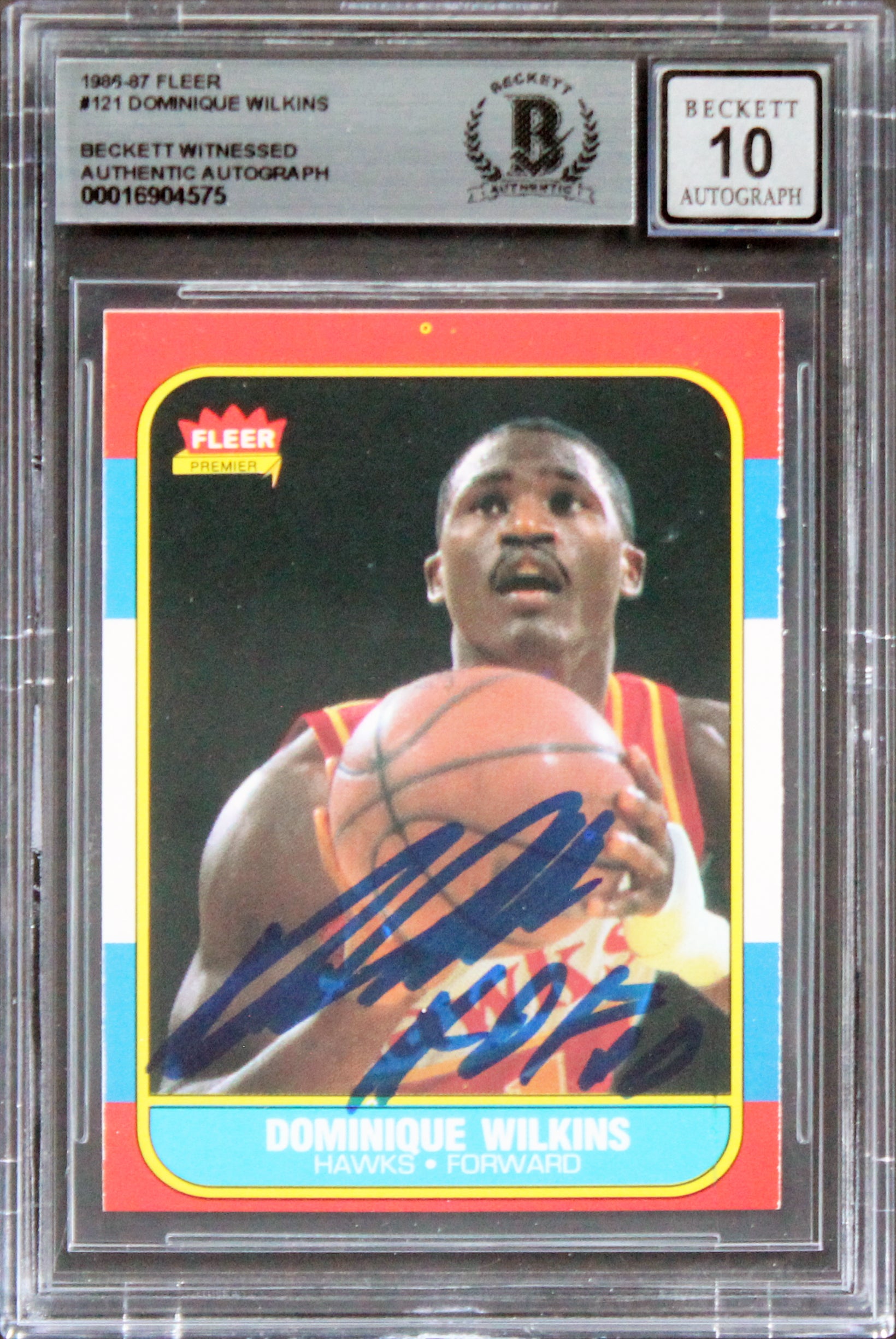 Hawks Dominique Wilkins "HOF" Signed 1986 Fleer #121 RC Card Auto 10! BAS Slab 2
