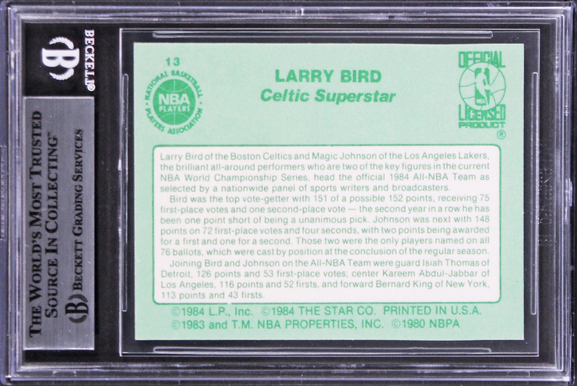 Celtics Larry Bird Authentic Signed 1984 Star Larry Bird #10 Card BAS Slabbed