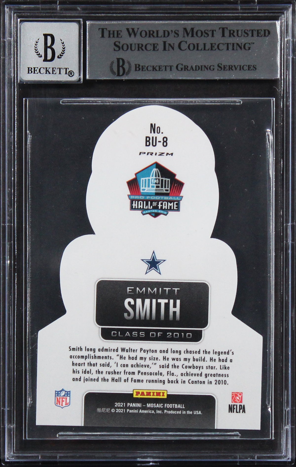Cowboys Emmitt Smith Signed 2021 Panini Mosaic Busted #8 Card Auto 10! BAS Slab