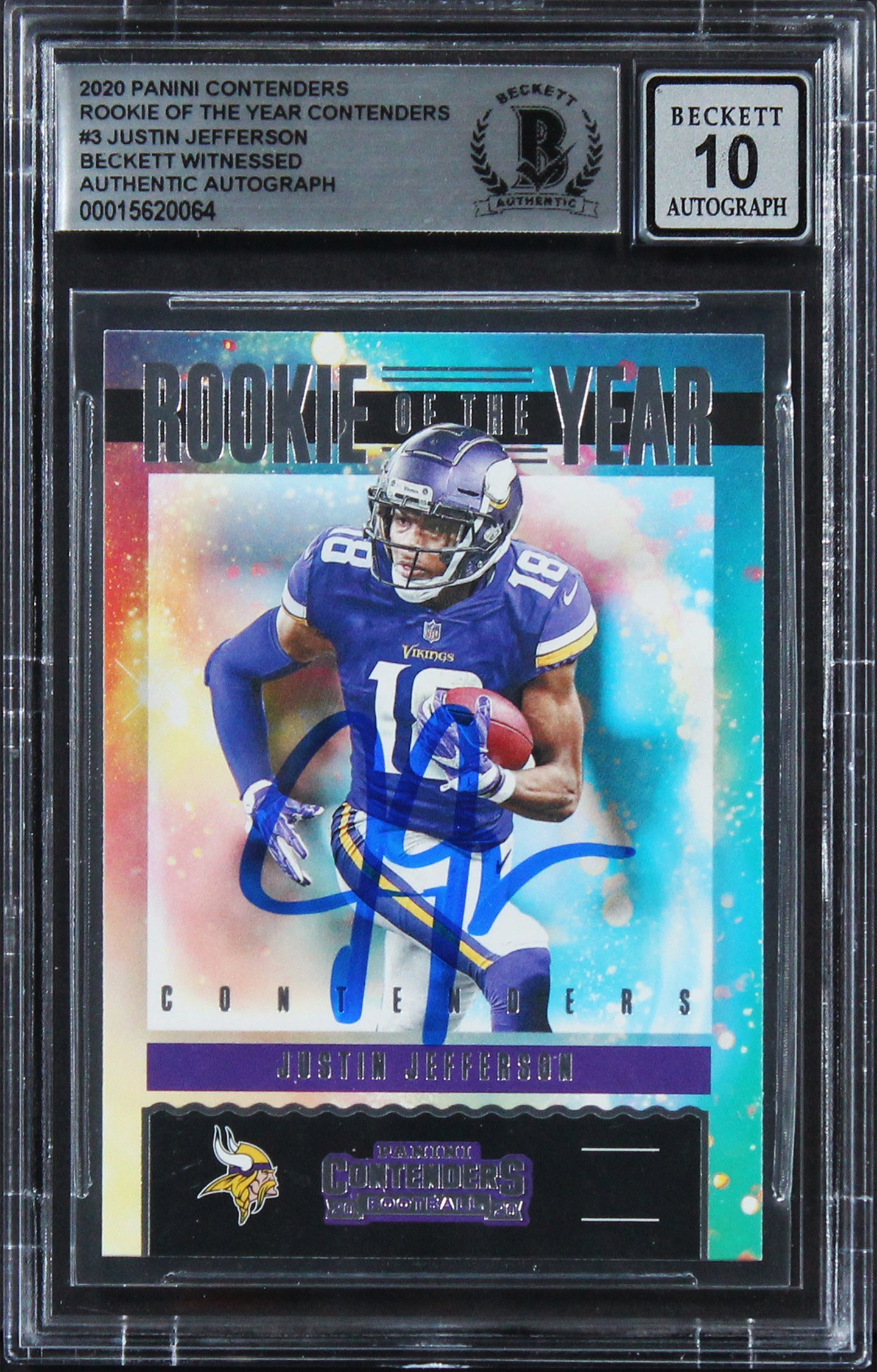 Justin Jefferson Signed 2020 Panini Contenders ROY #3 RC Card Auto 10! BAS Slab