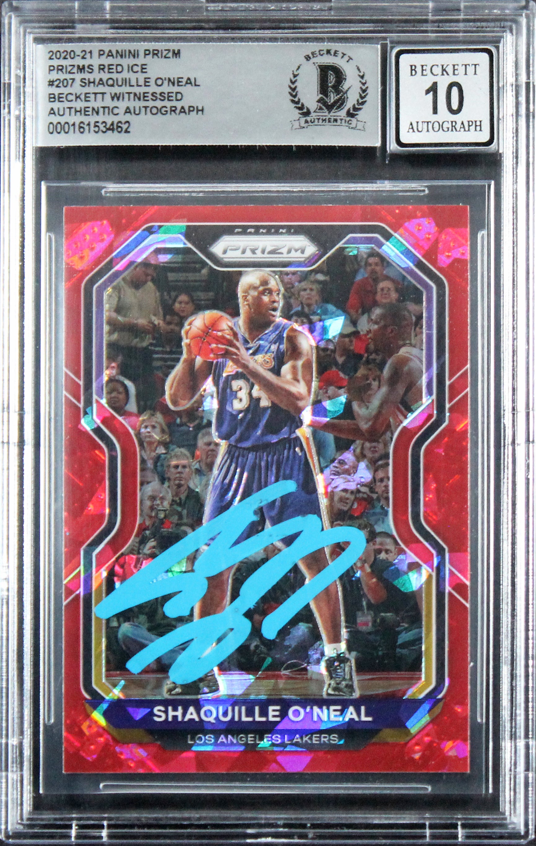 Lakers Shaquille O'Neal Signed 2020 Panini Prizm RI #207 Card Auto 10! BAS Slab