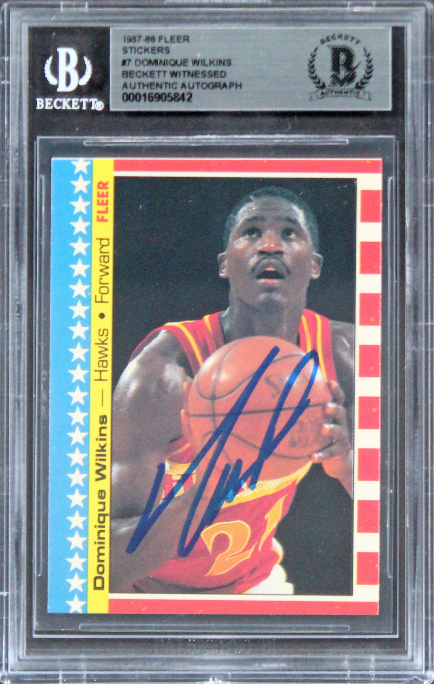 Hawks Dominique Wilkins Authentic Signed 1987 Fleer Stickers #7 Card BAS Slabbed
