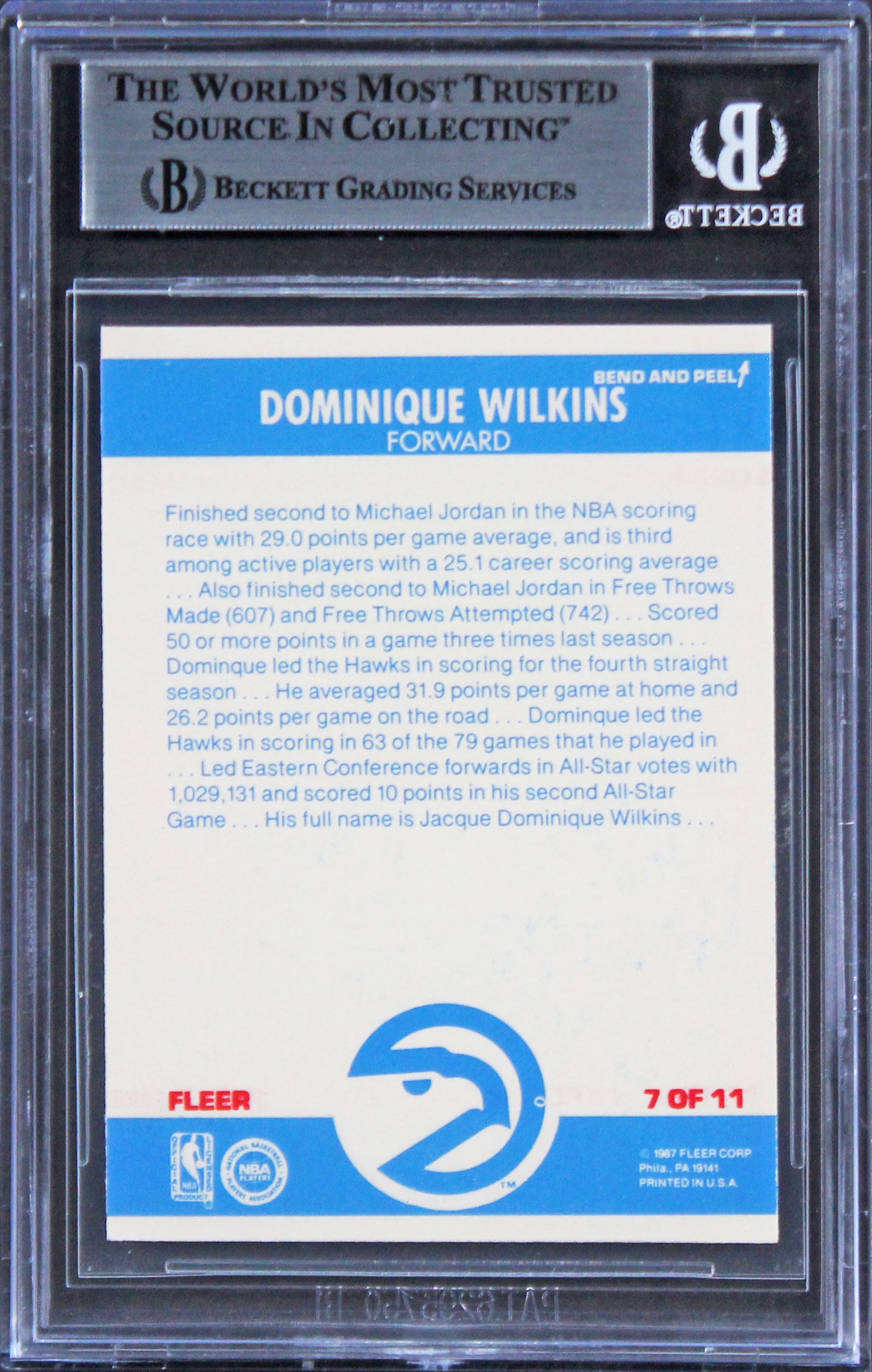 Hawks Dominique Wilkins Authentic Signed 1987 Fleer Stickers #7 Card BAS Slabbed