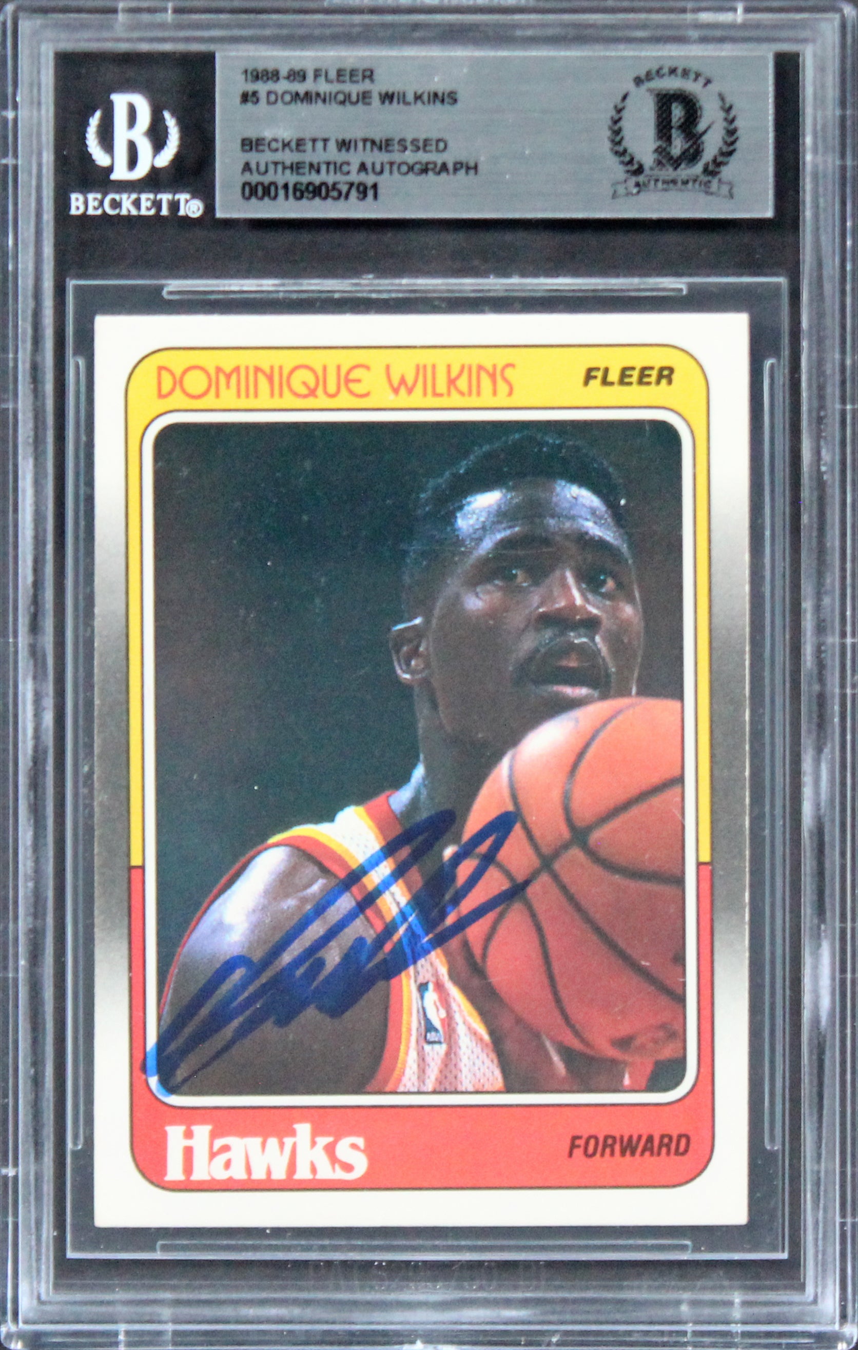 Hawks Dominique Wilkins Authentic Signed 1988 Fleer #5 Card BAS Slabbed