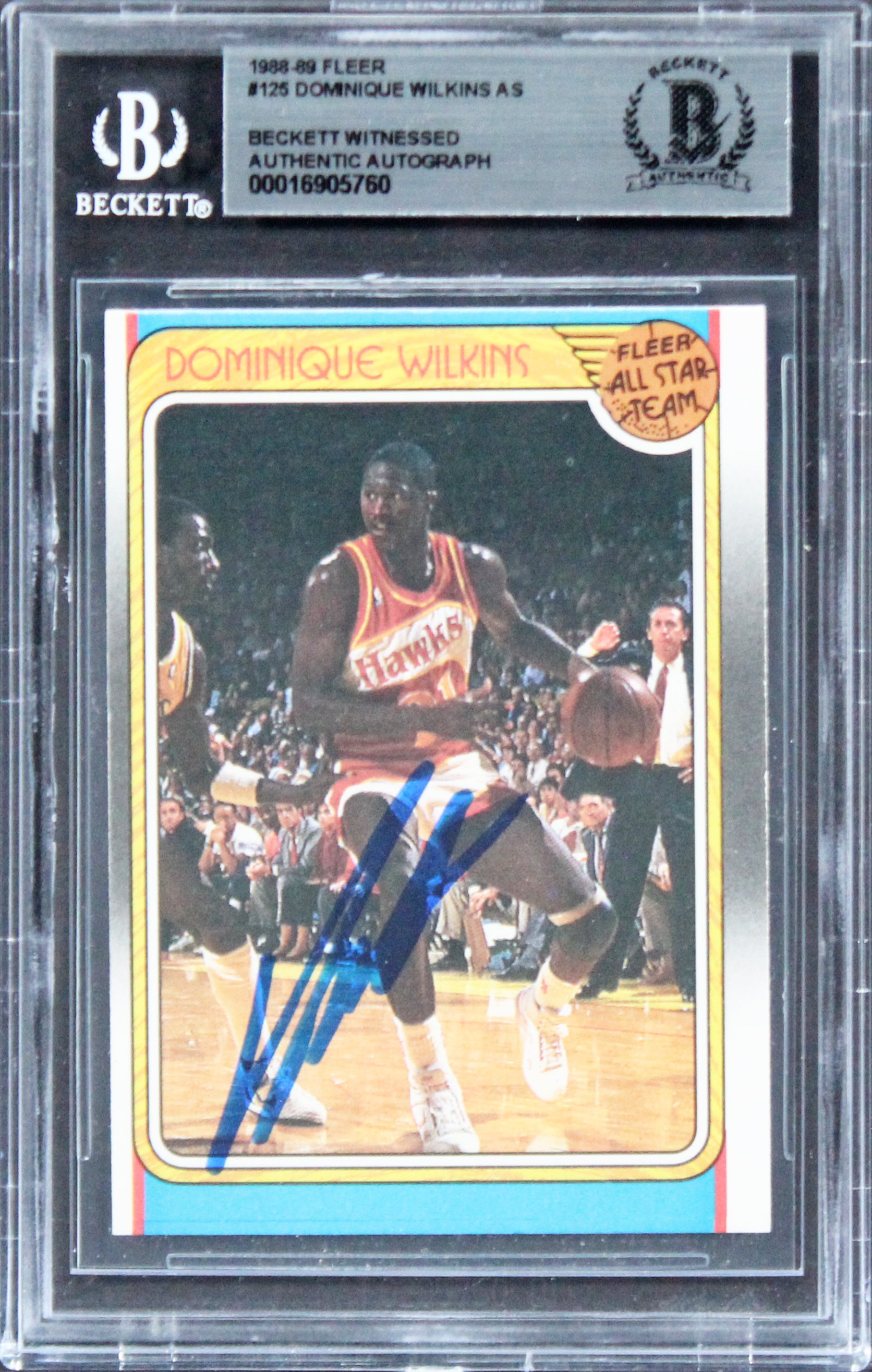 Hawks Dominique Wilkins Authentic Signed 1988 Fleer #125 Card BAS Slabbed