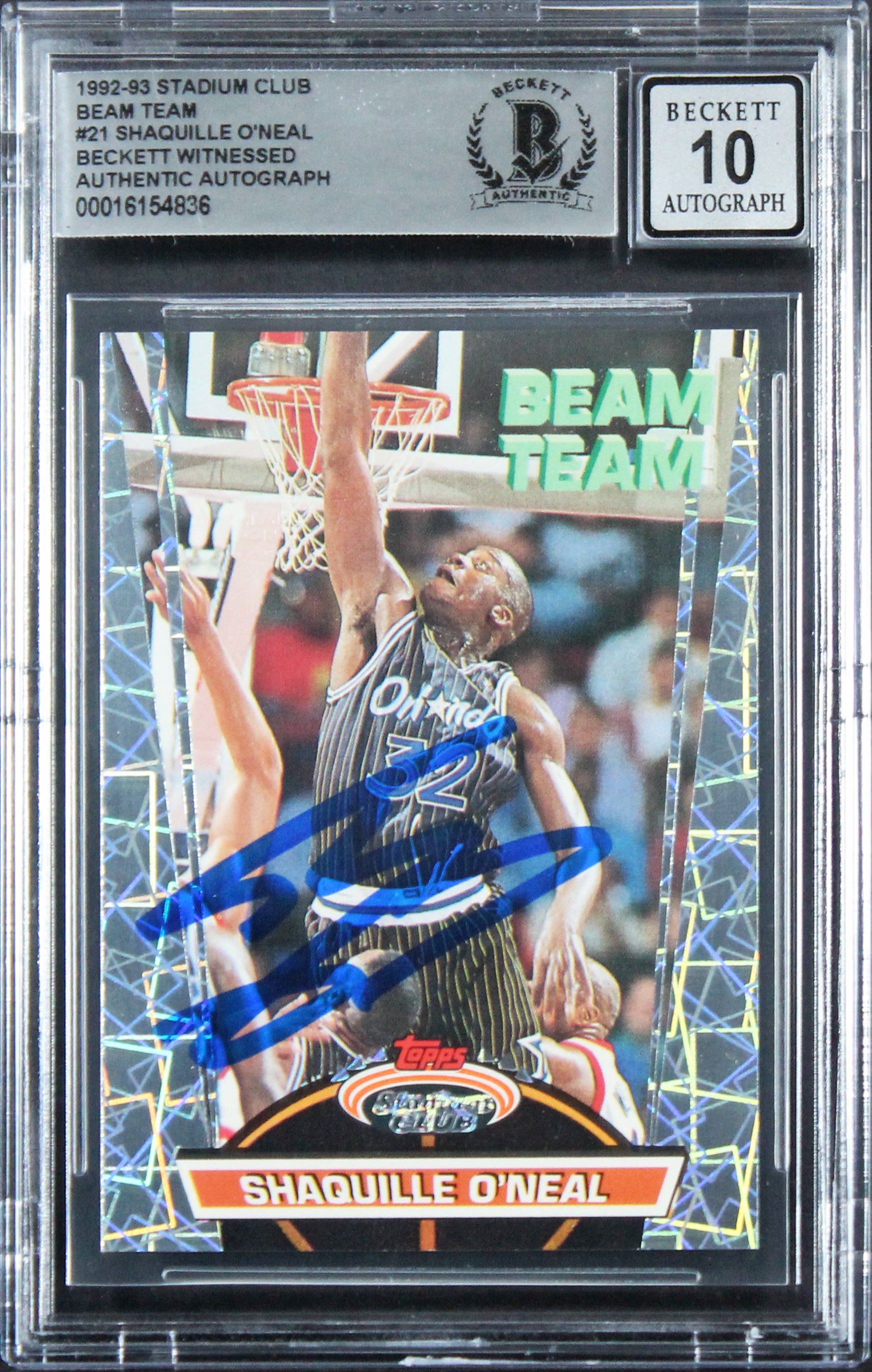 Shaquille O'Neal Signed 1992 Stadium Club Beam Team RC Auto Grade 10 BAS Slab 6