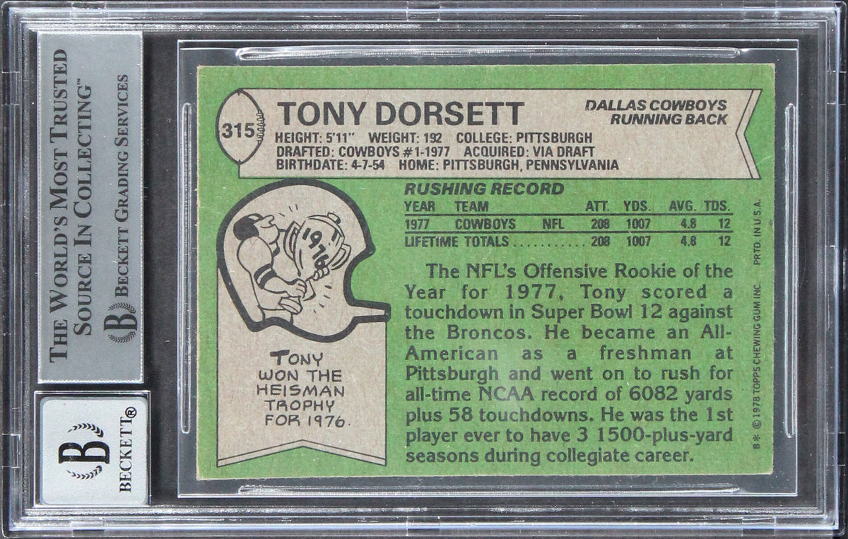 Cowboys Tony Dorsett HOF 94 Signed 1978 Topps #315 Rookie Card Auto 10! BAS Slab