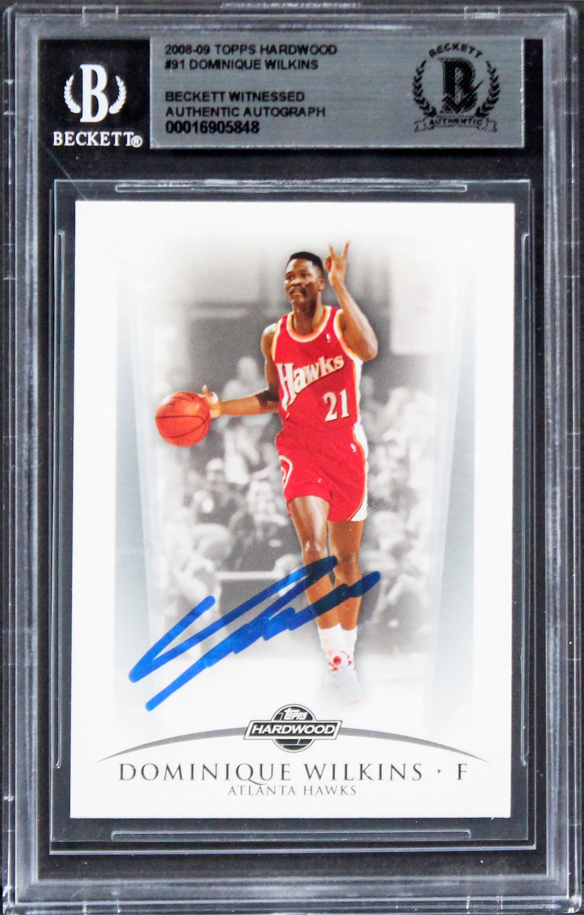 Hawks Dominique Wilkins Signed 2008 Topps Hardwood #91 Card BAS Slabbed