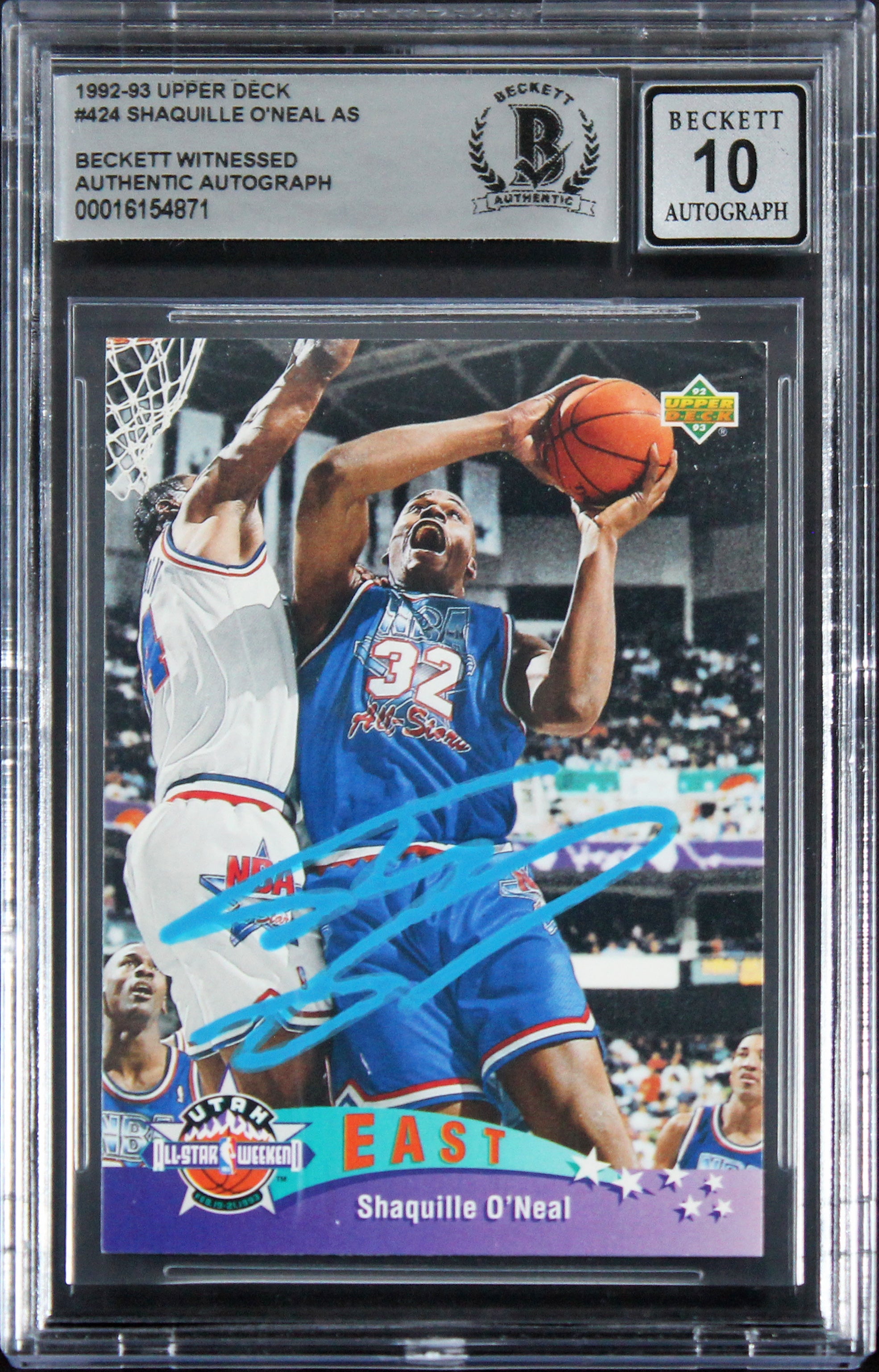 Magic Shaquille O'Neal Signed 1992 Upper Deck #424 RC Card Auto 10! BAS Slabbed