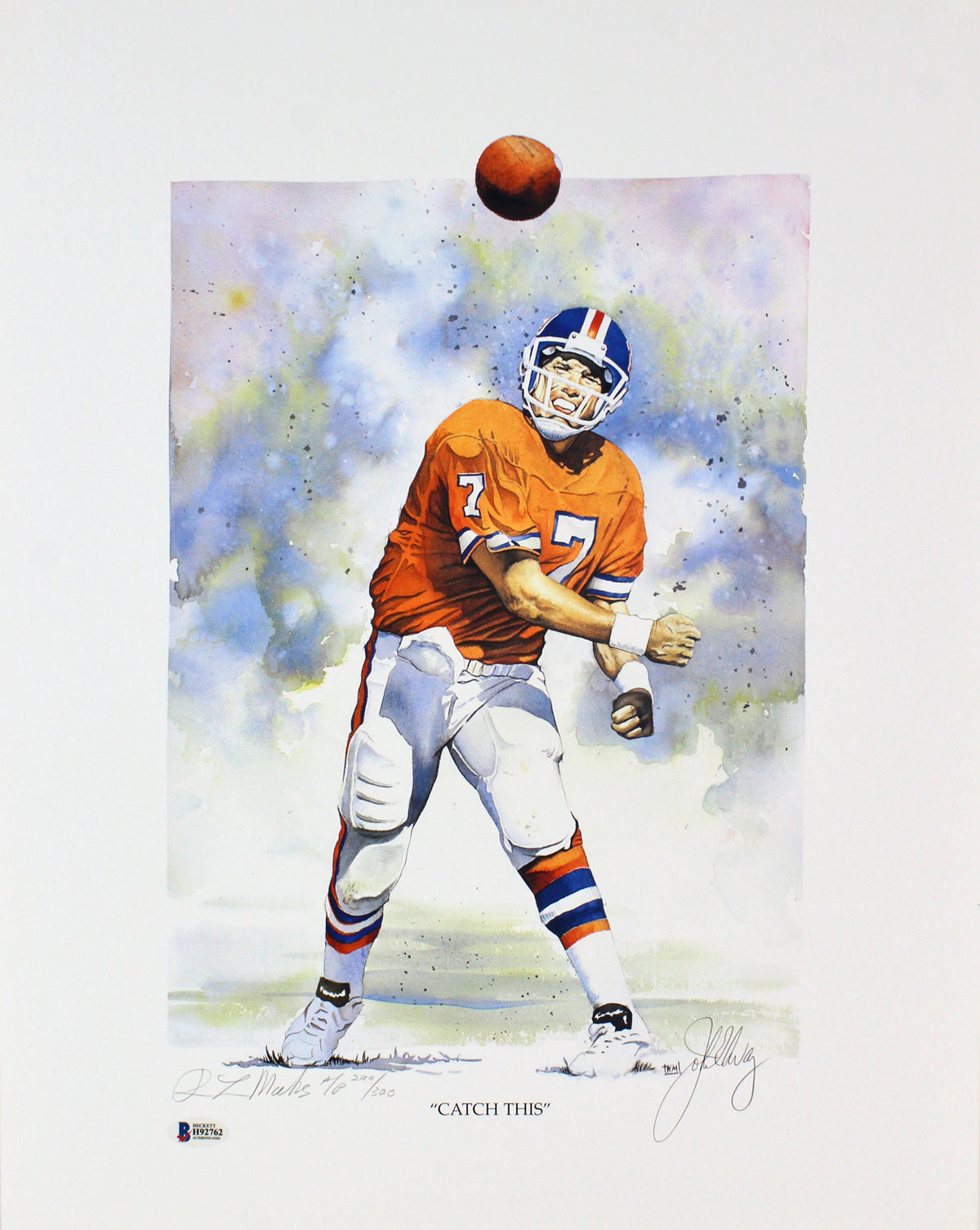 Broncos John Elway Signed 16x20 "Catch This" AP Lithograph LE #299/300 BAS