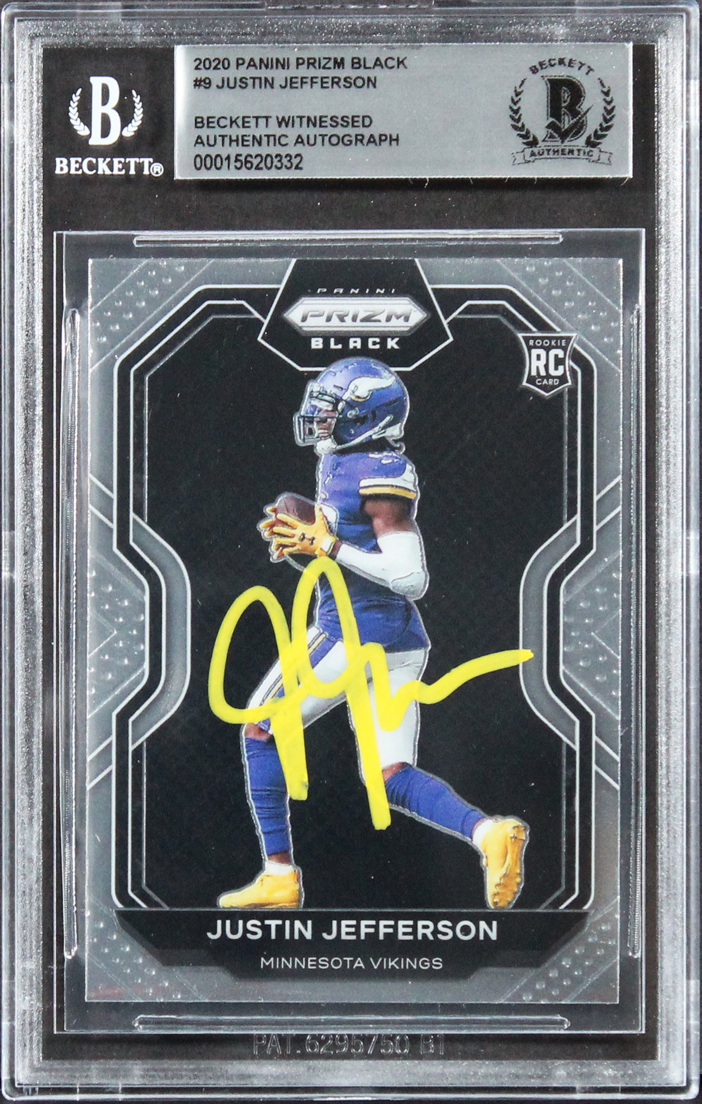 Vikings Justin Jefferson Signed 2020 Panini Prizm Black #9 Rookie Card BAS Slab