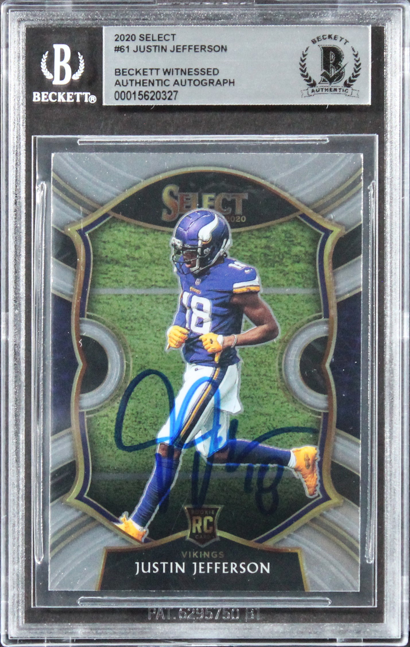 Vikings Justin Jefferson Authentic Signed 2020 Select #61 RC Card BAS Slabbed