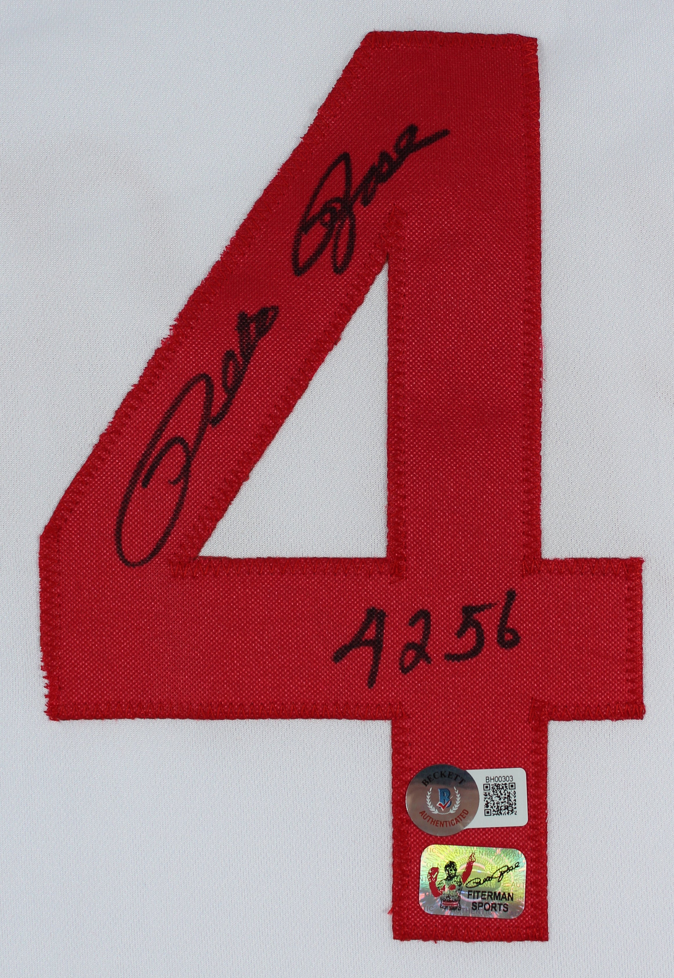 Pete Rose "4256" Authentic Signed White Pro Style Jersey Autographed BAS