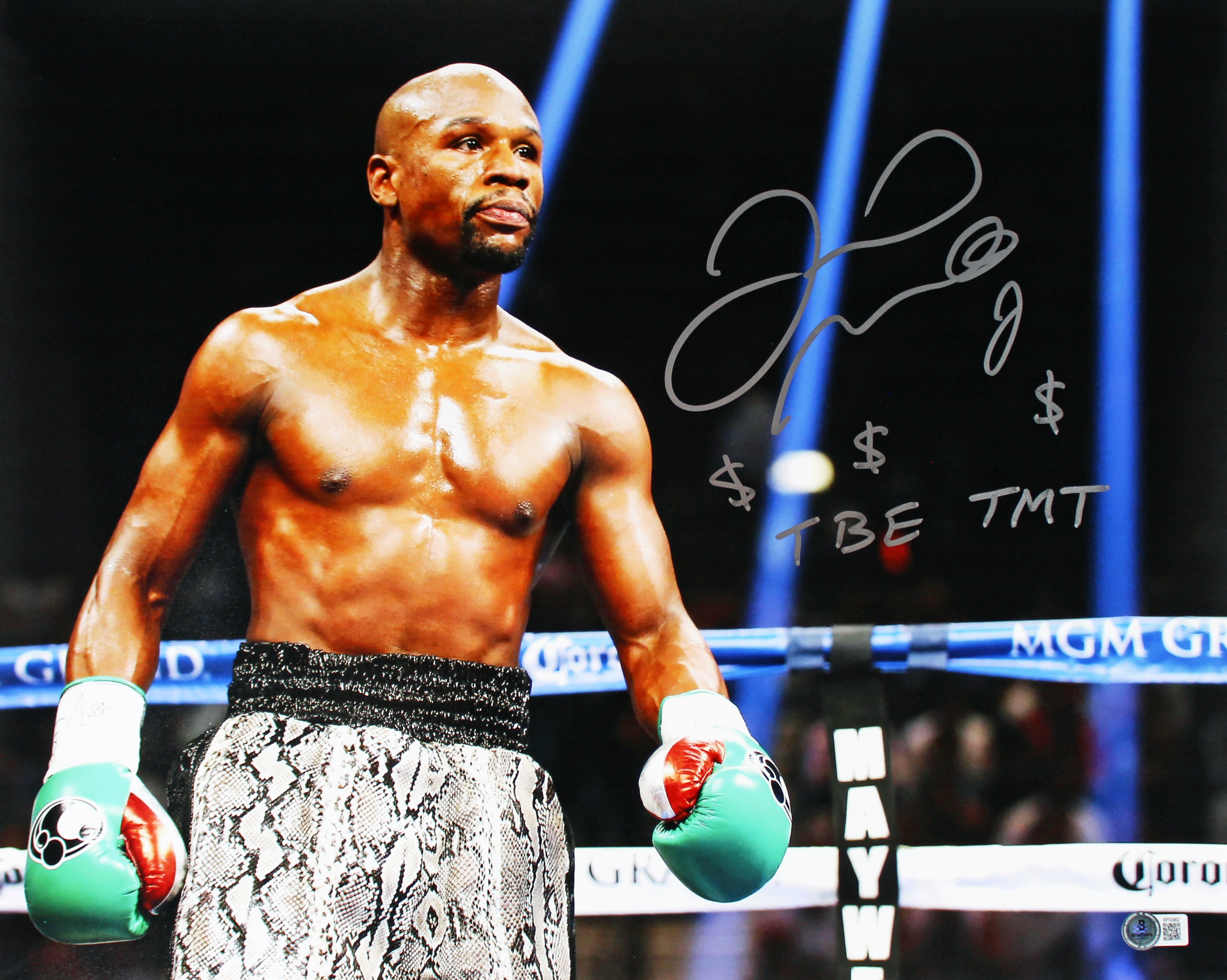 Floyd Mayweather "TBE, TMT, $$$" Signed 16x20 Horizontal Photo BAS #BP00962
