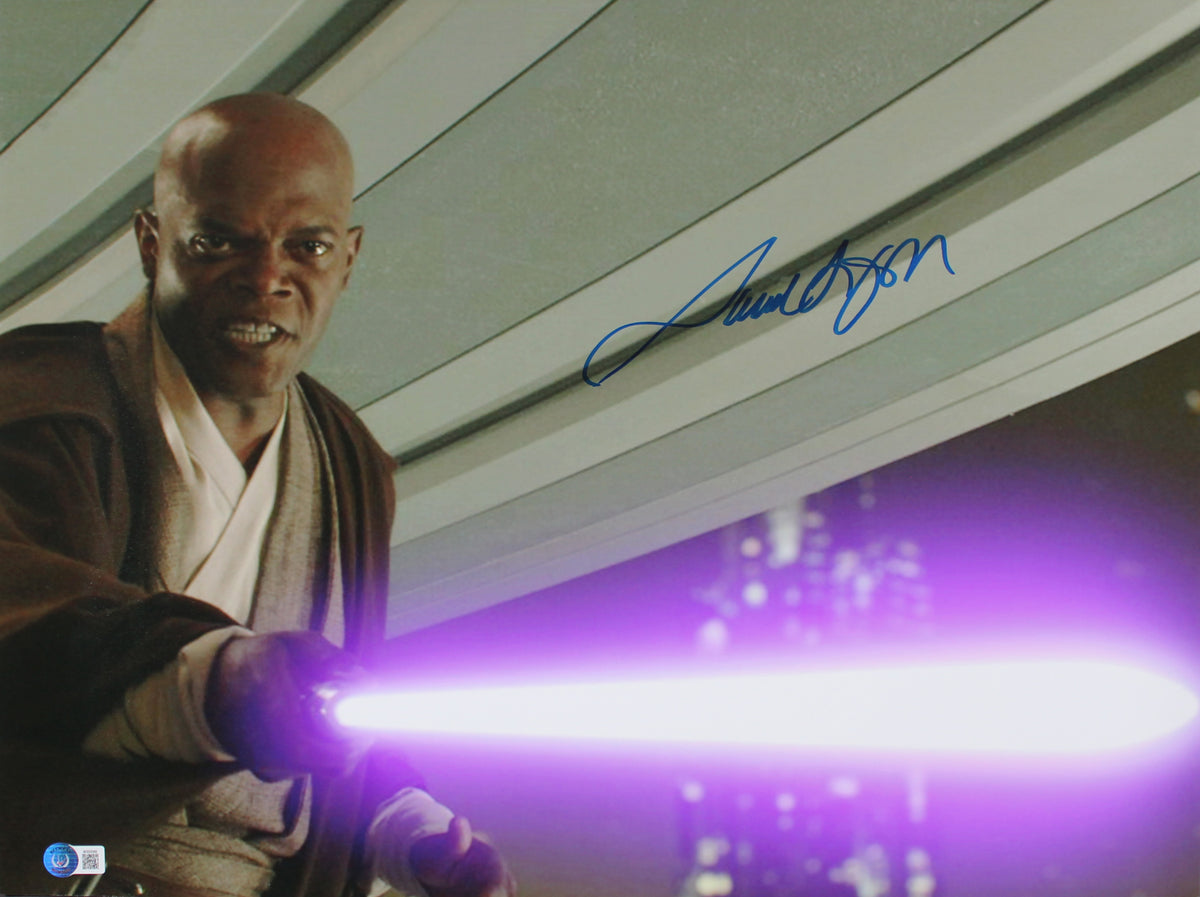 Samuel L. Jackson Star Wars Episode III Signed 16x20 Mace Windu Photo BAS Wit