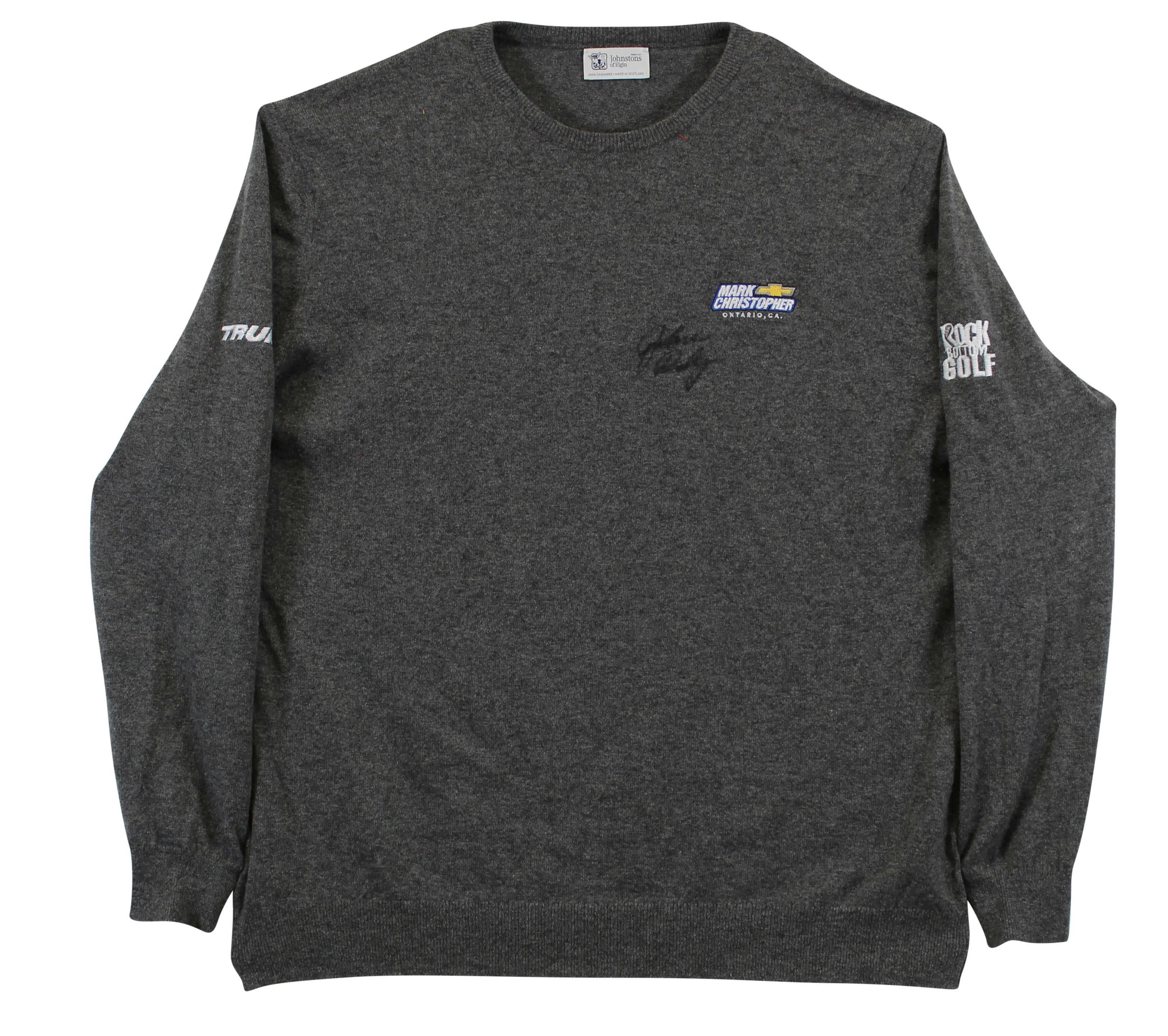 John Daly Signed Match Worn Dark Gray Johnstons of Elgin Cashmere Sweater BAS 2