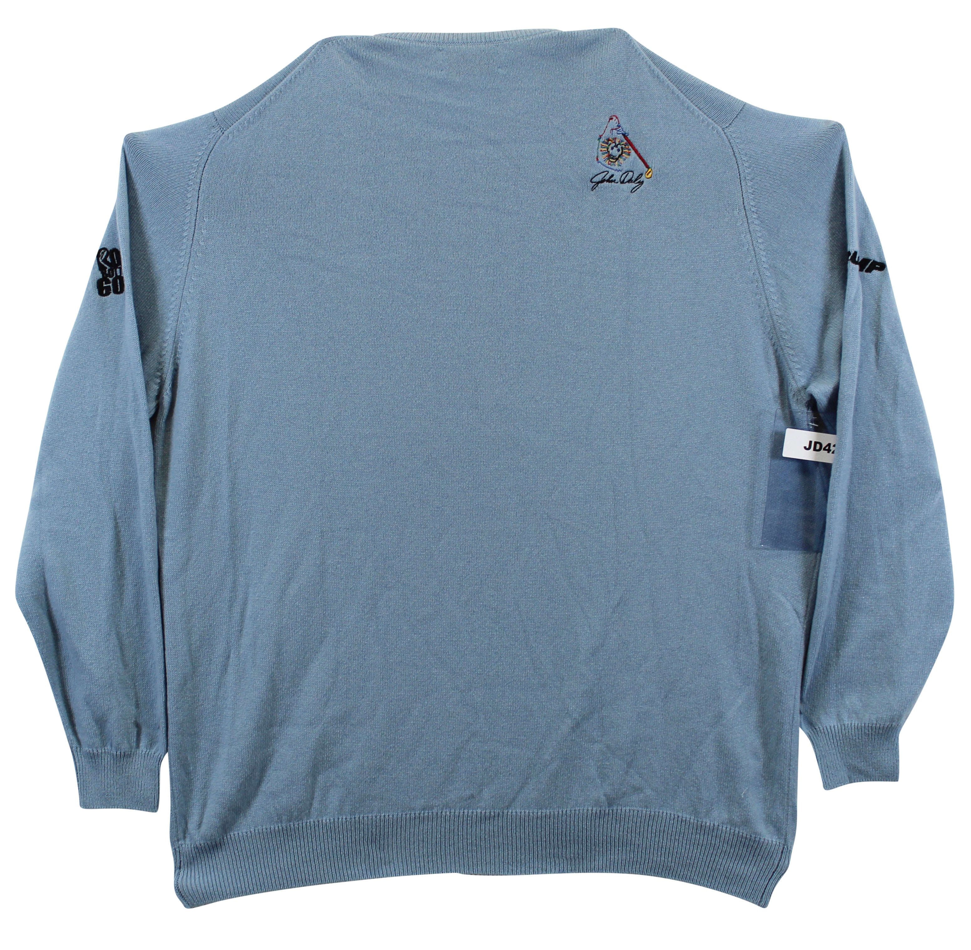 John Daly Signed Match Worn Light Blue Johnstons of Elgin Cashmere Sweater BAS