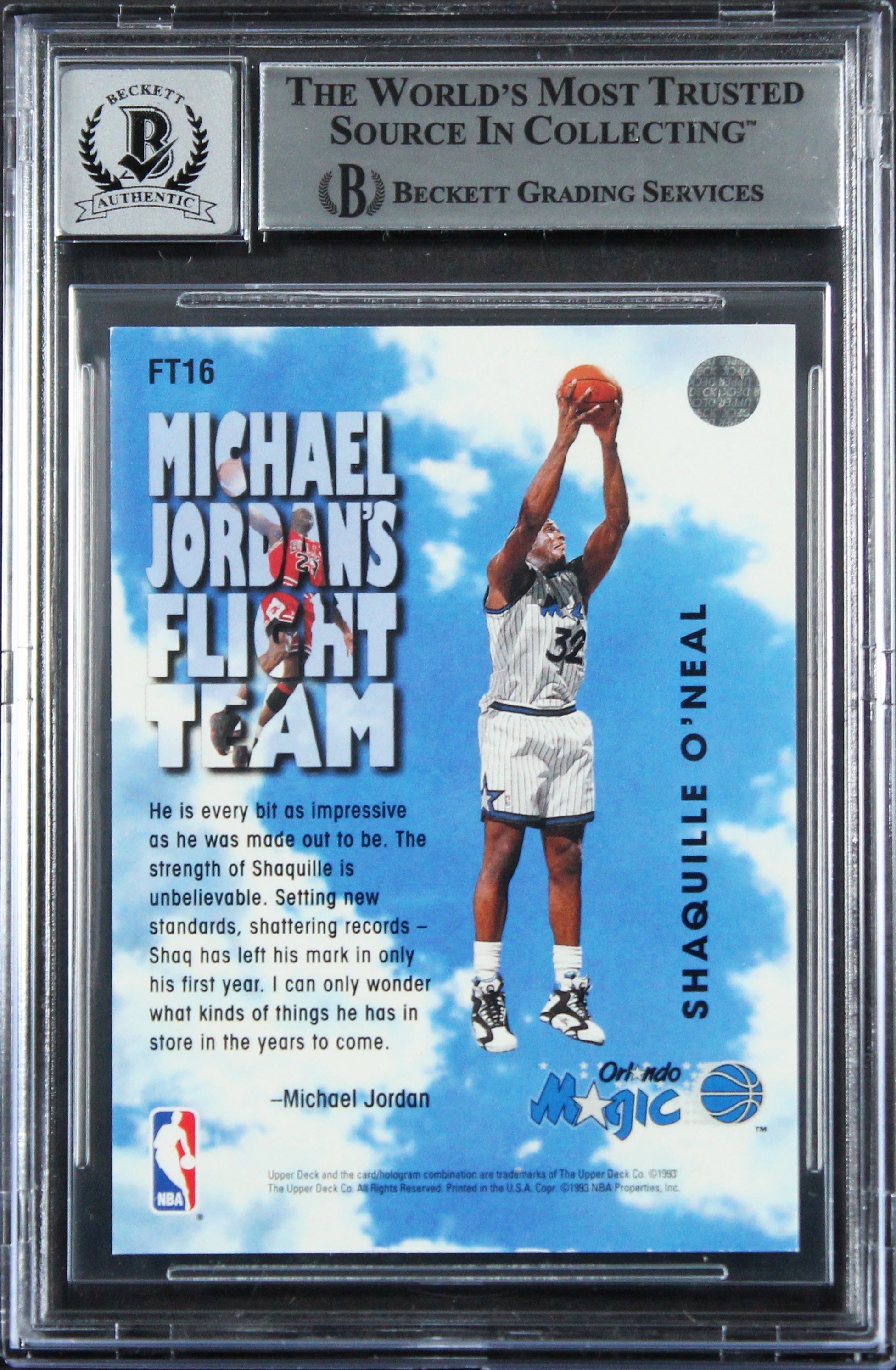 Magic Shaquille O'Neal Signed 1993 Upper Deck FT #FT16 Card Auto 10! BAS Slabbed