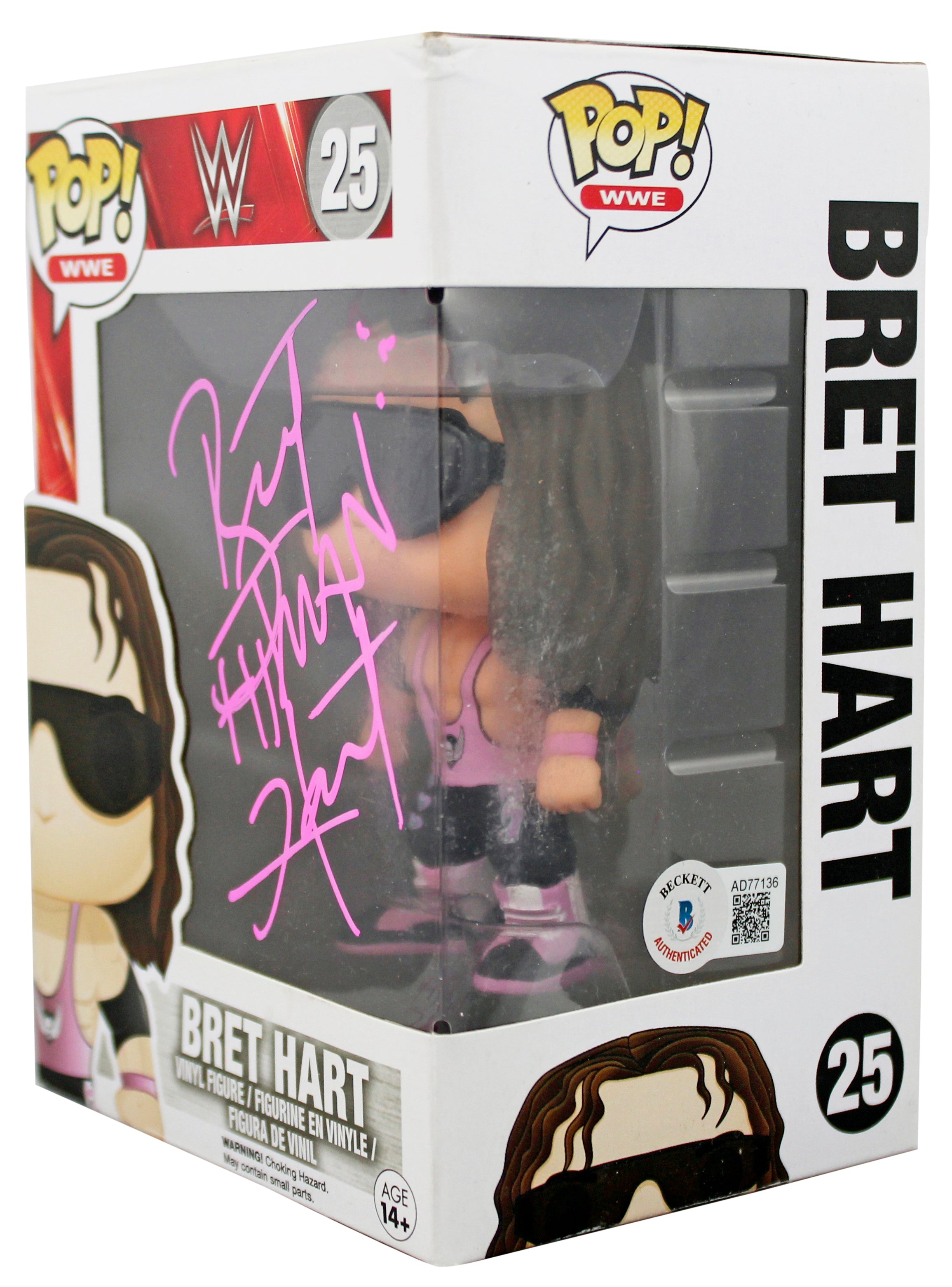Bret "Hitman" Hart Signed #25 Pop! WWE Funko Pop Vinyl Figure BAS #AD77136
