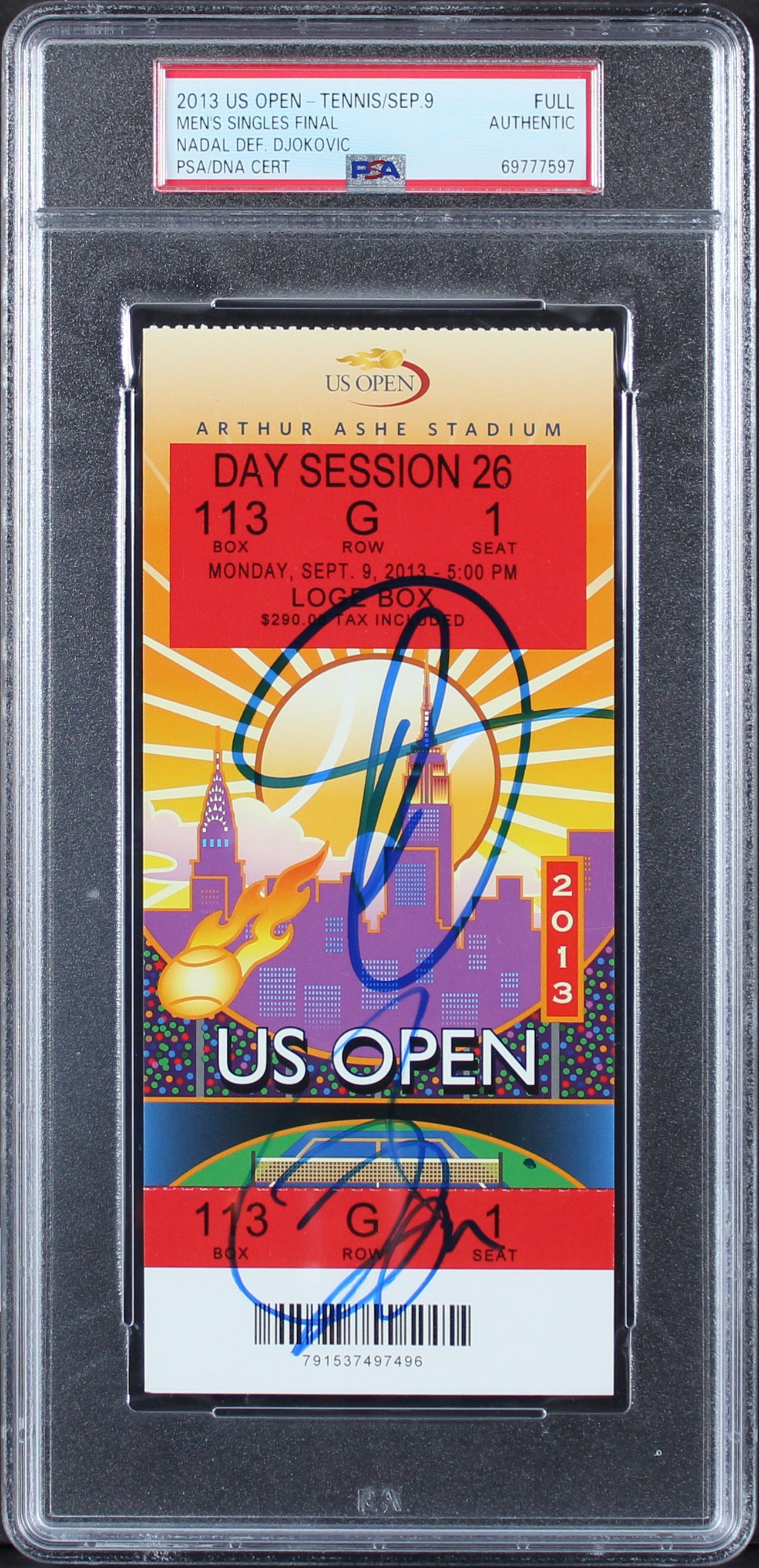 Rafael Nadal & Novak Djokovic Signed 2013 US Open Final Full Ticket PSA Slab 2