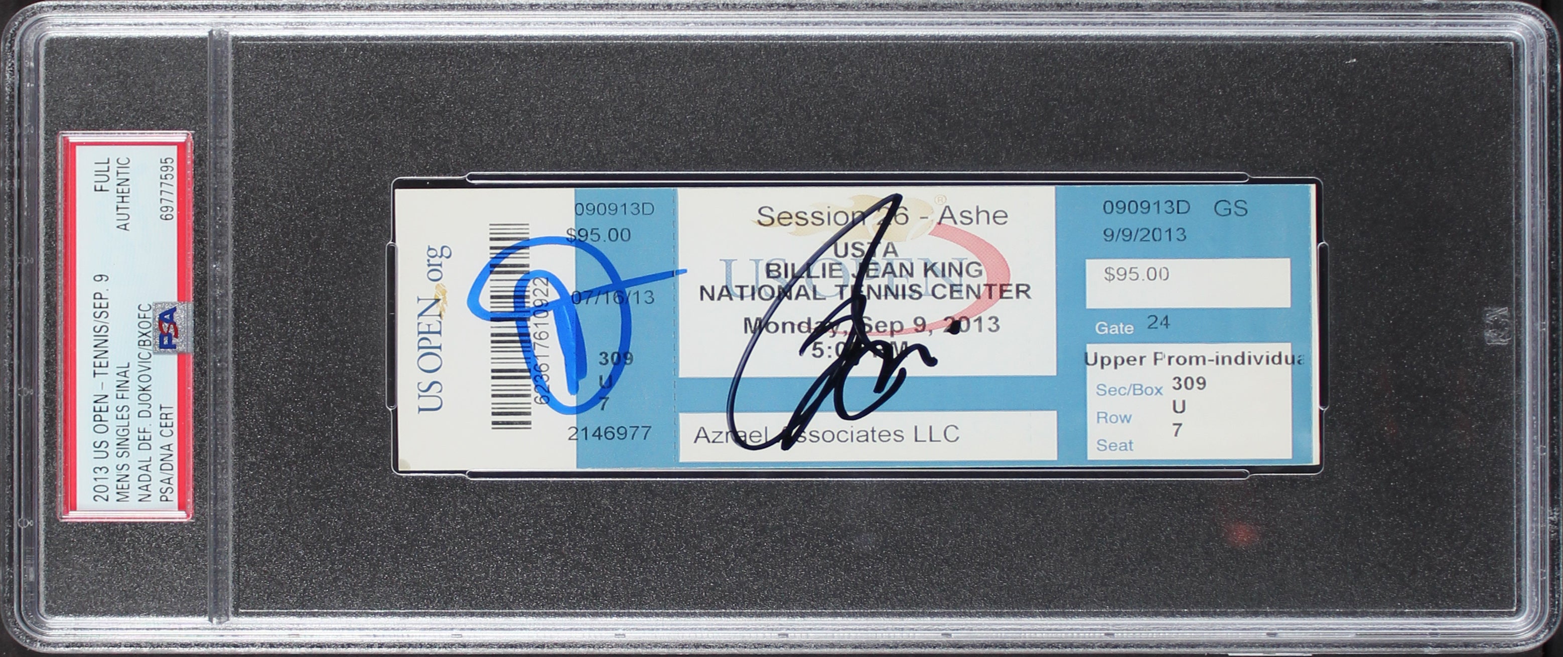 Rafael Nadal & Novak Djokovic Signed 2013 US Open Final Full Ticket PSA Slab 4