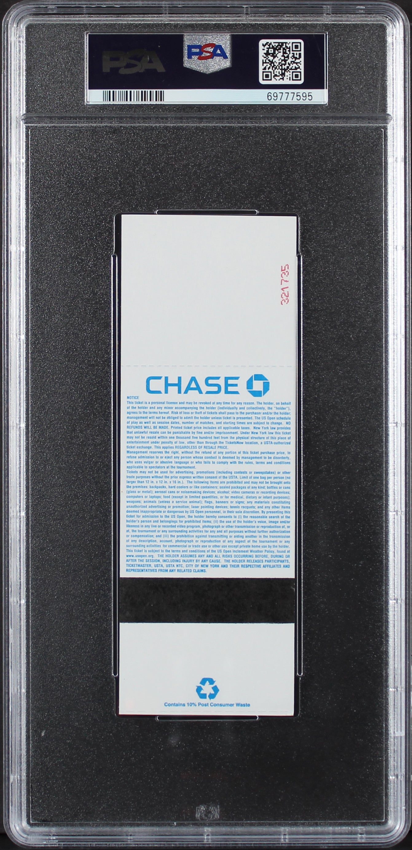 Rafael Nadal & Novak Djokovic Signed 2013 US Open Final Full Ticket PSA Slab 4