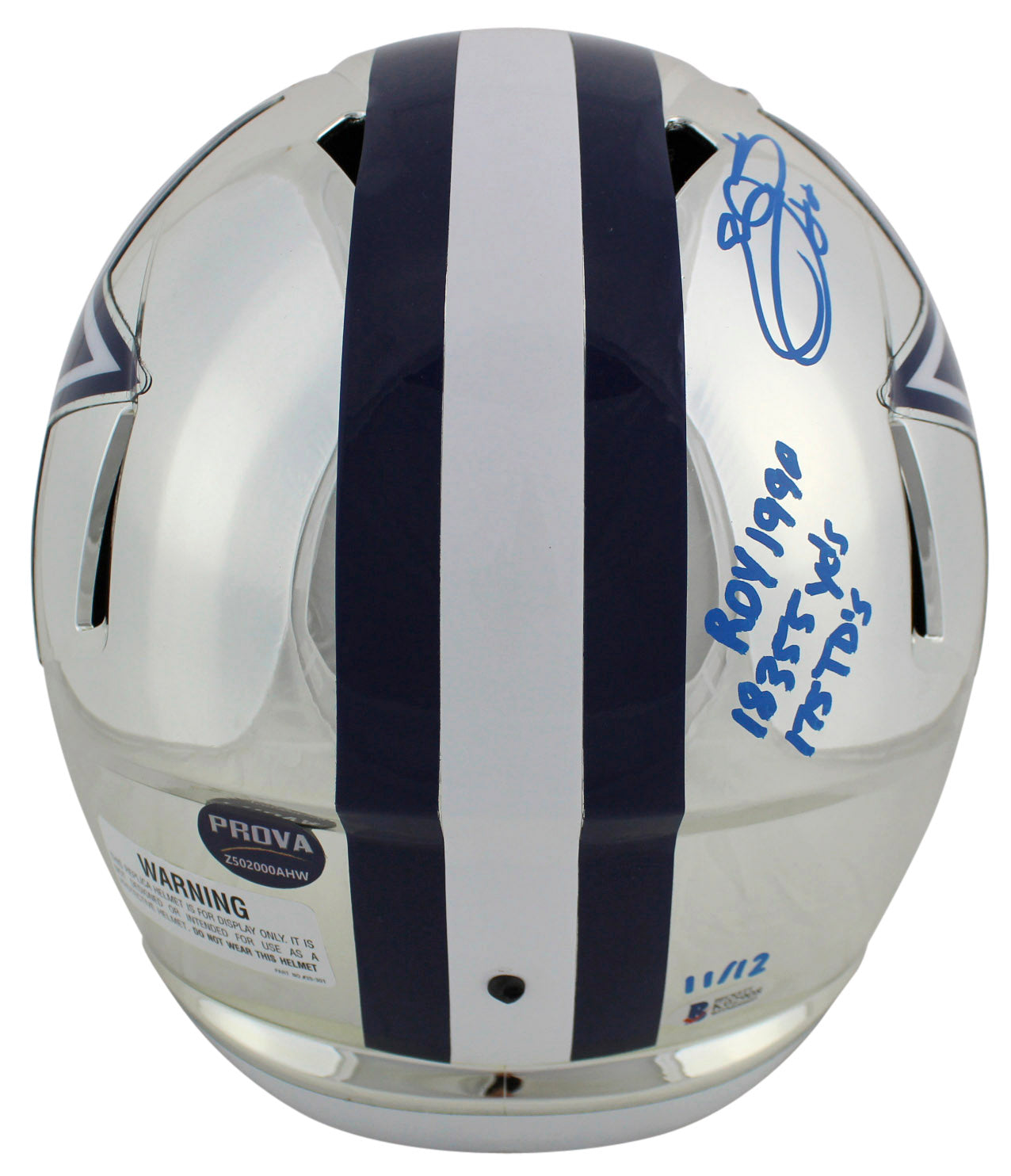 Cowboys Emmitt Smith "Stat" Signed Chrome Full Size Speed Rep Helmet LE / 12 BAS