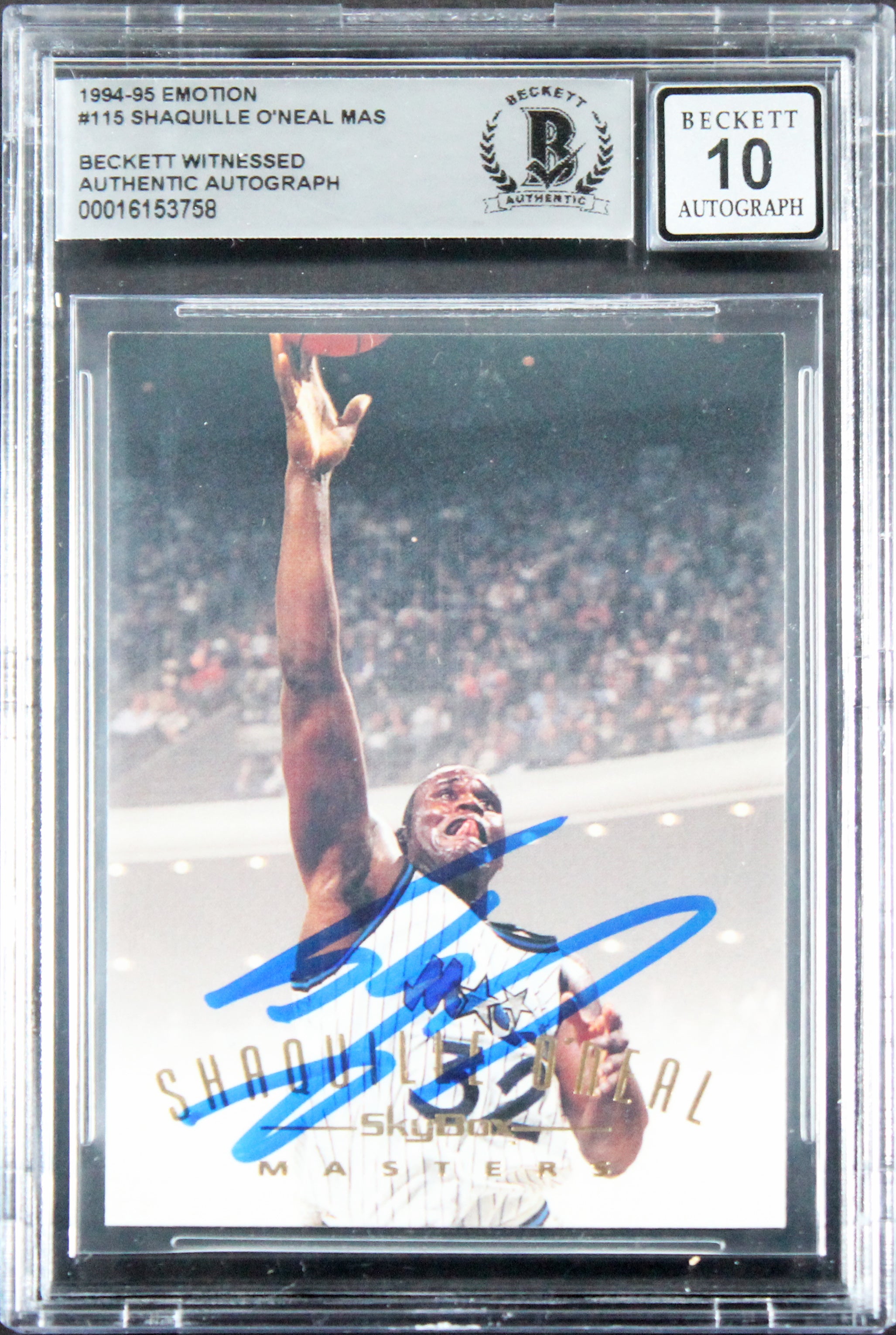 Magic Shaquille O'Neal Signed 1994 Emotion #115 Card Auto 10! BAS Slabbed