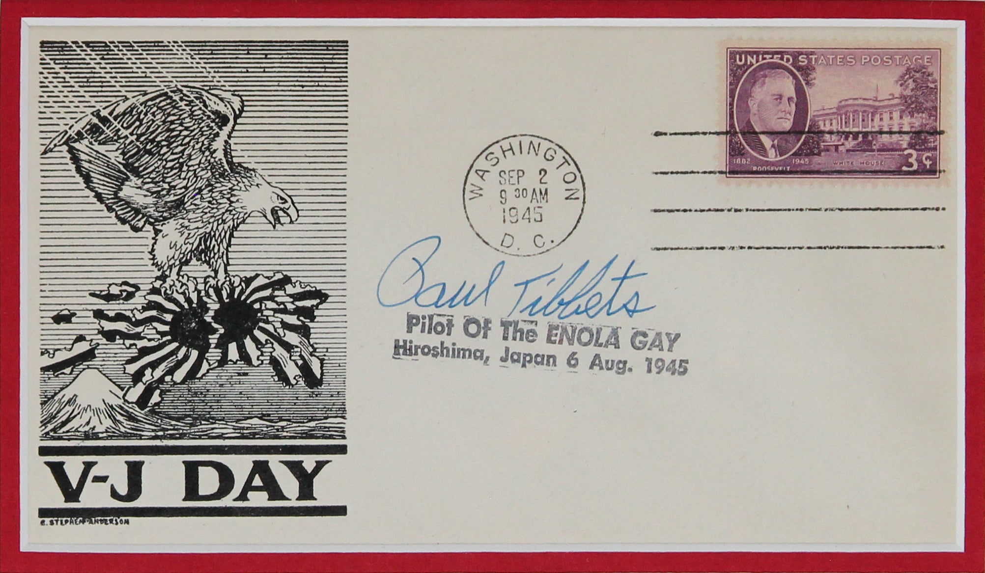 Paul Tibbets Authentic Signed & Framed 4x6.5 1945 First Day Cover BAS #AB76881