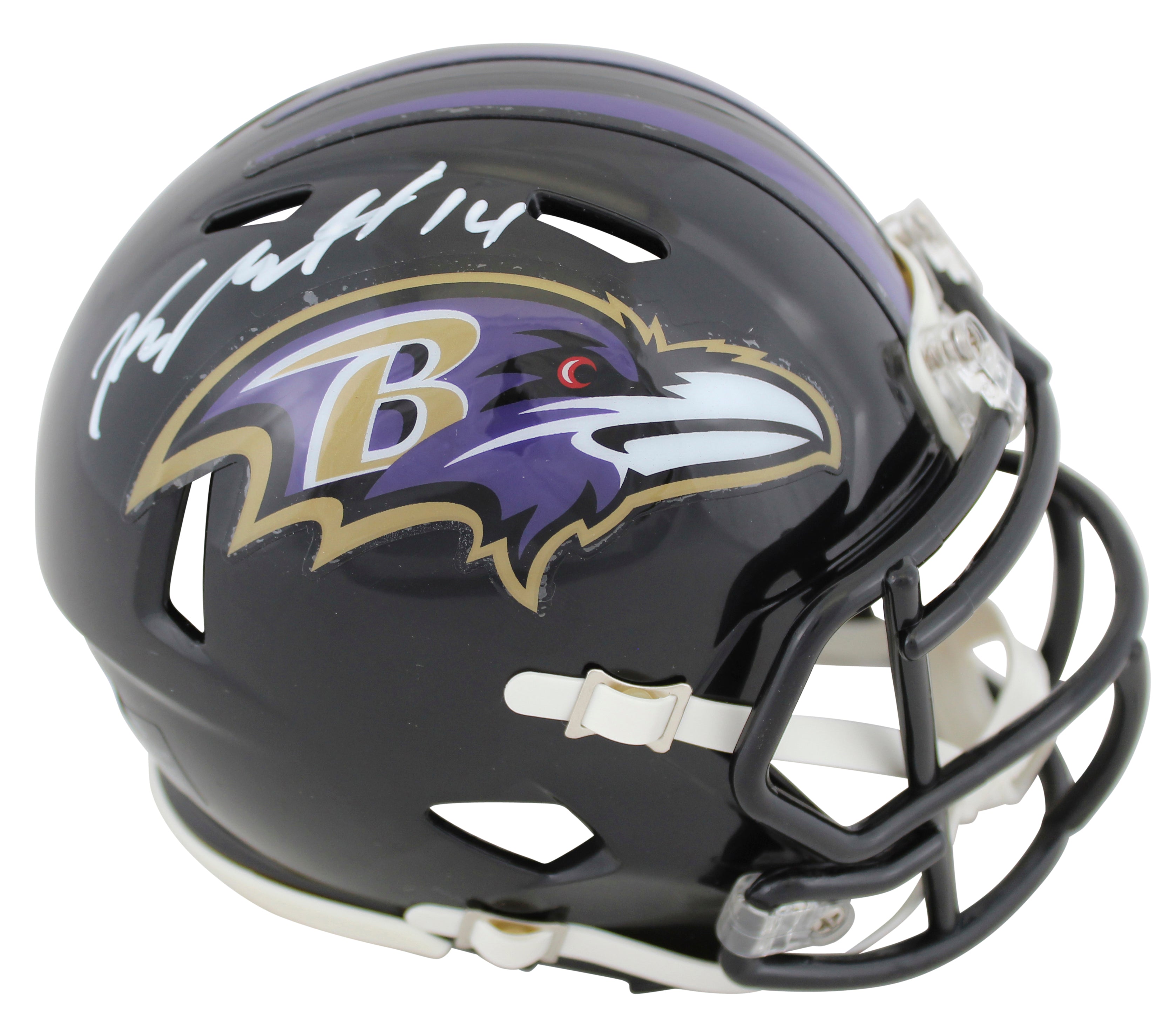Ravens Kyle Hamilton Signed Speed Mini Helmet w/ White Sig & Case BAS Witness