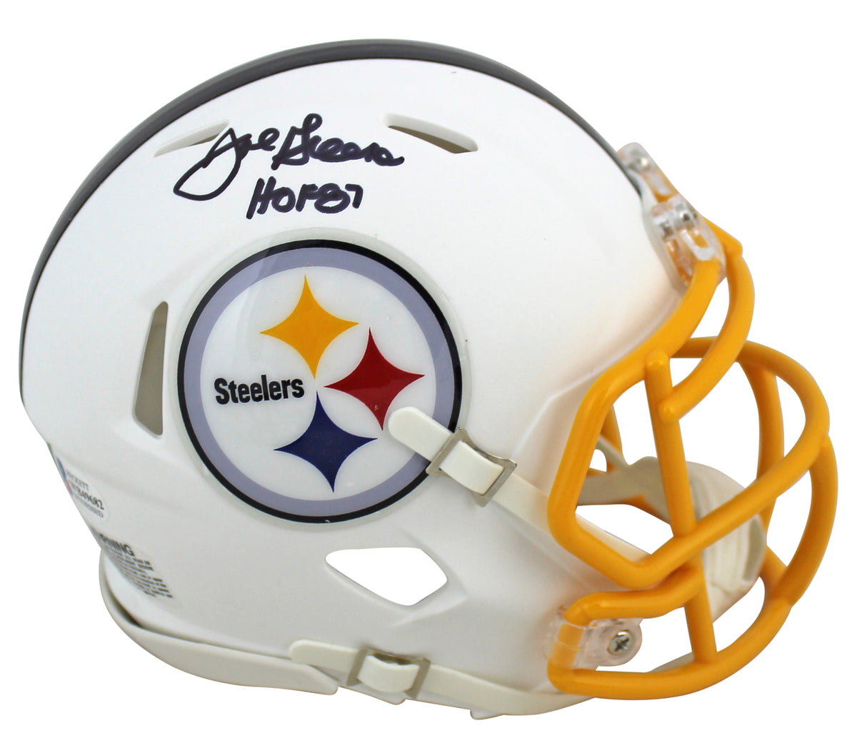 Steelers Joe Greene "HOF 87" Signed Flat White Speed Mini Helmet BAS Witnessed