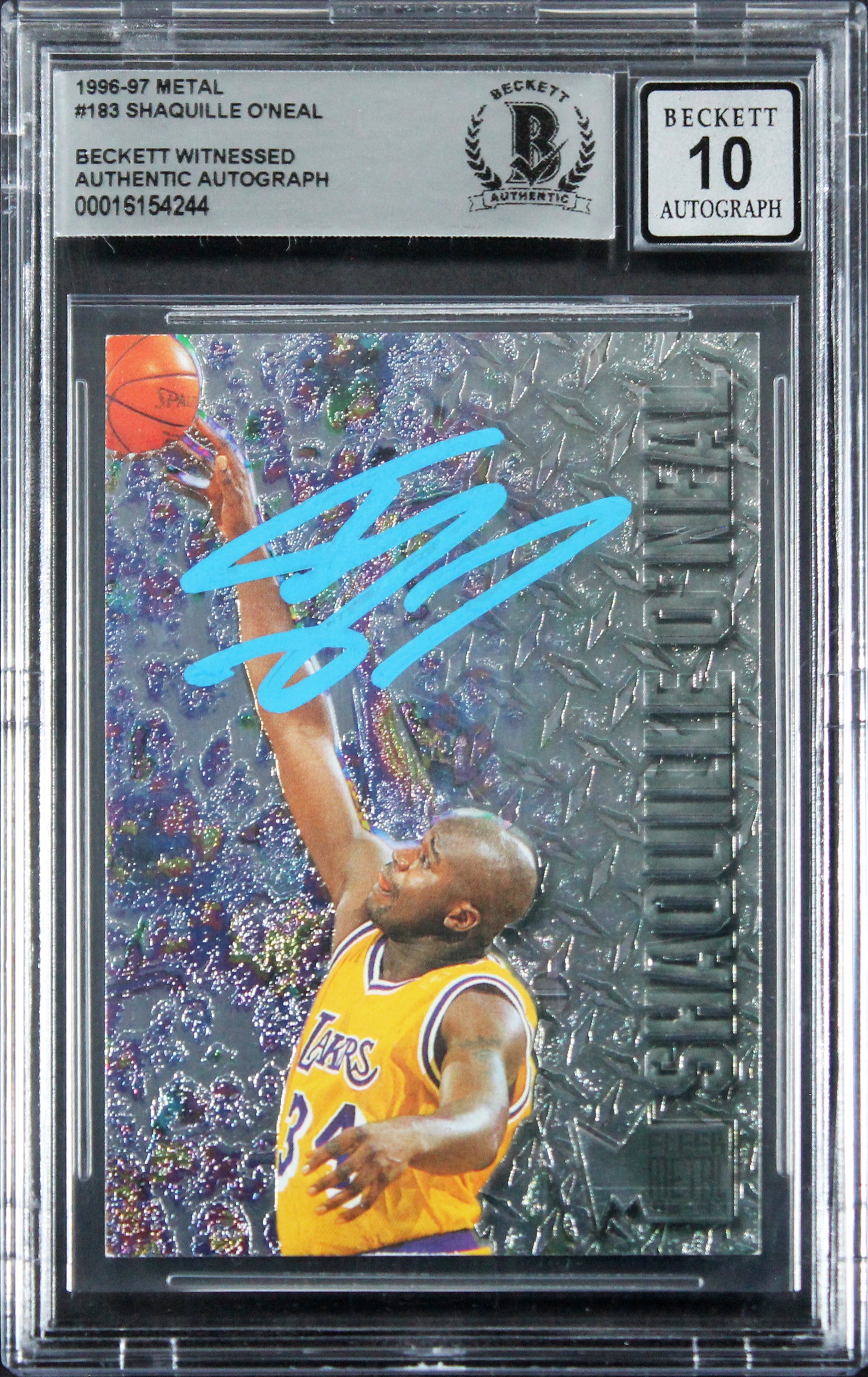 Lakers Shaquille O'Neal Signed 1996 Metal #183 Card Auto 10! BAS Slabbed