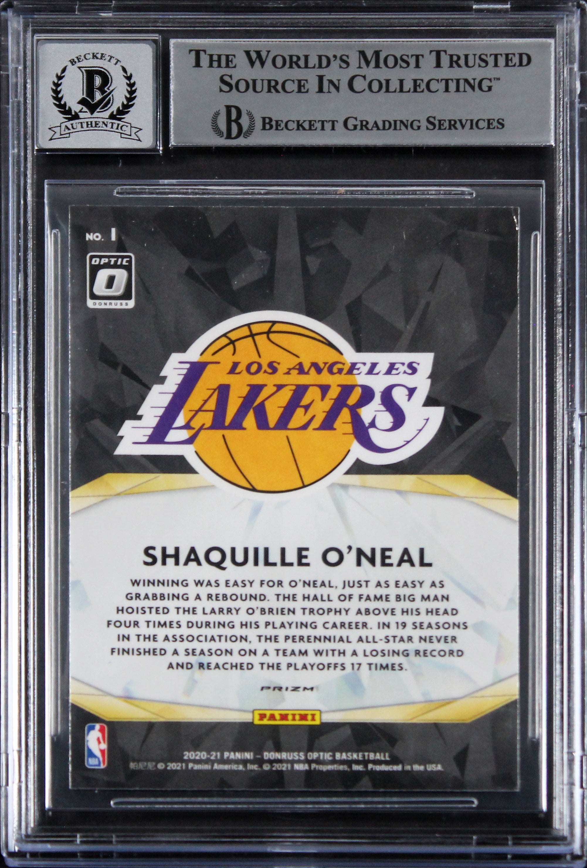 Lakers Shaquille O'Neal Signed 2020 Donruss Optic WS #1 Card Auto 10! BAS Slab