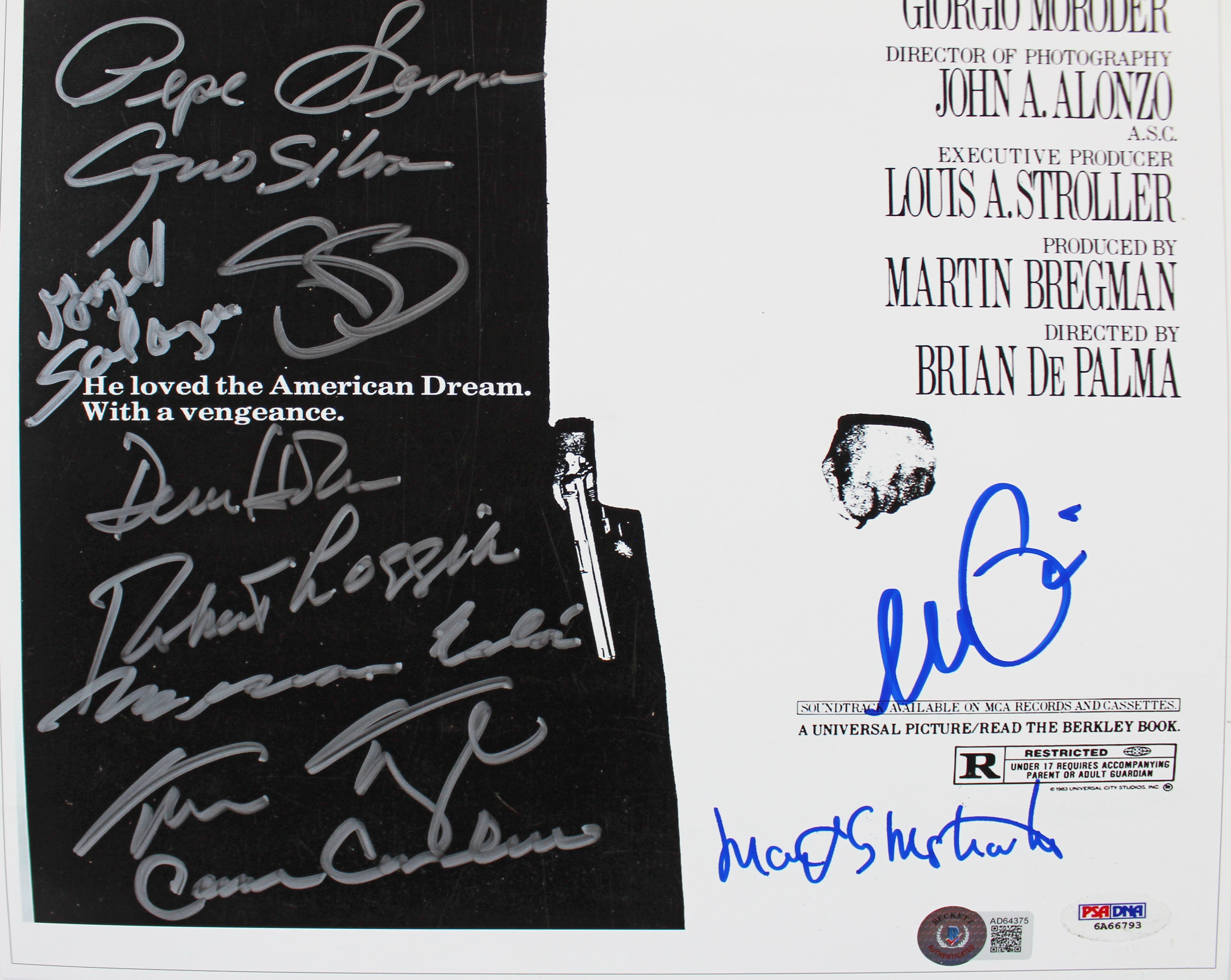 Scarface (11) Pacino, Bauer, Loggia +8 Signed 12x18 Mini Movie Poster Photo BAS