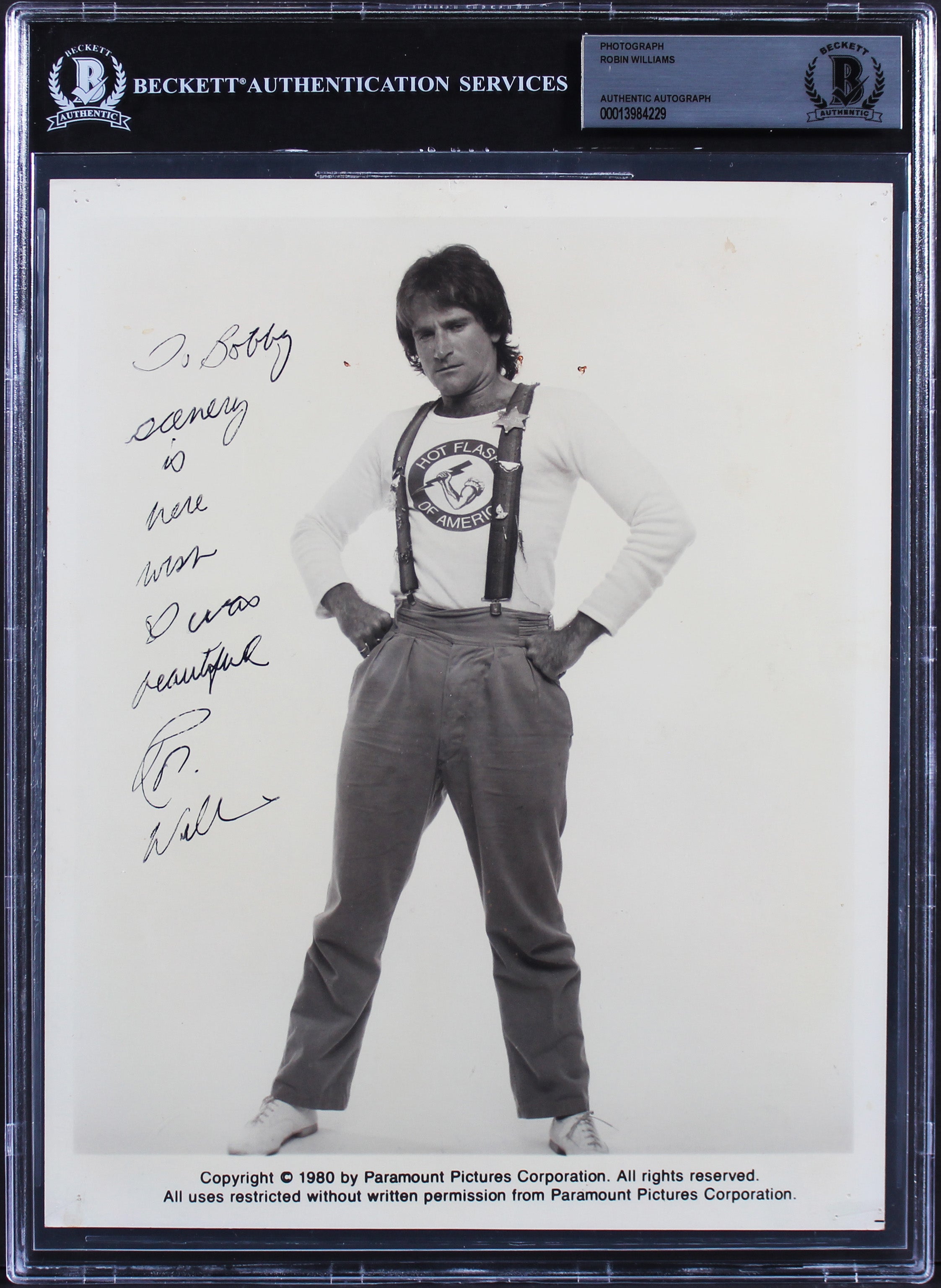 Robin Williams "To Bobby" ,Authentic Signed 8x10 B&W Promo Photo BAS Slabbed