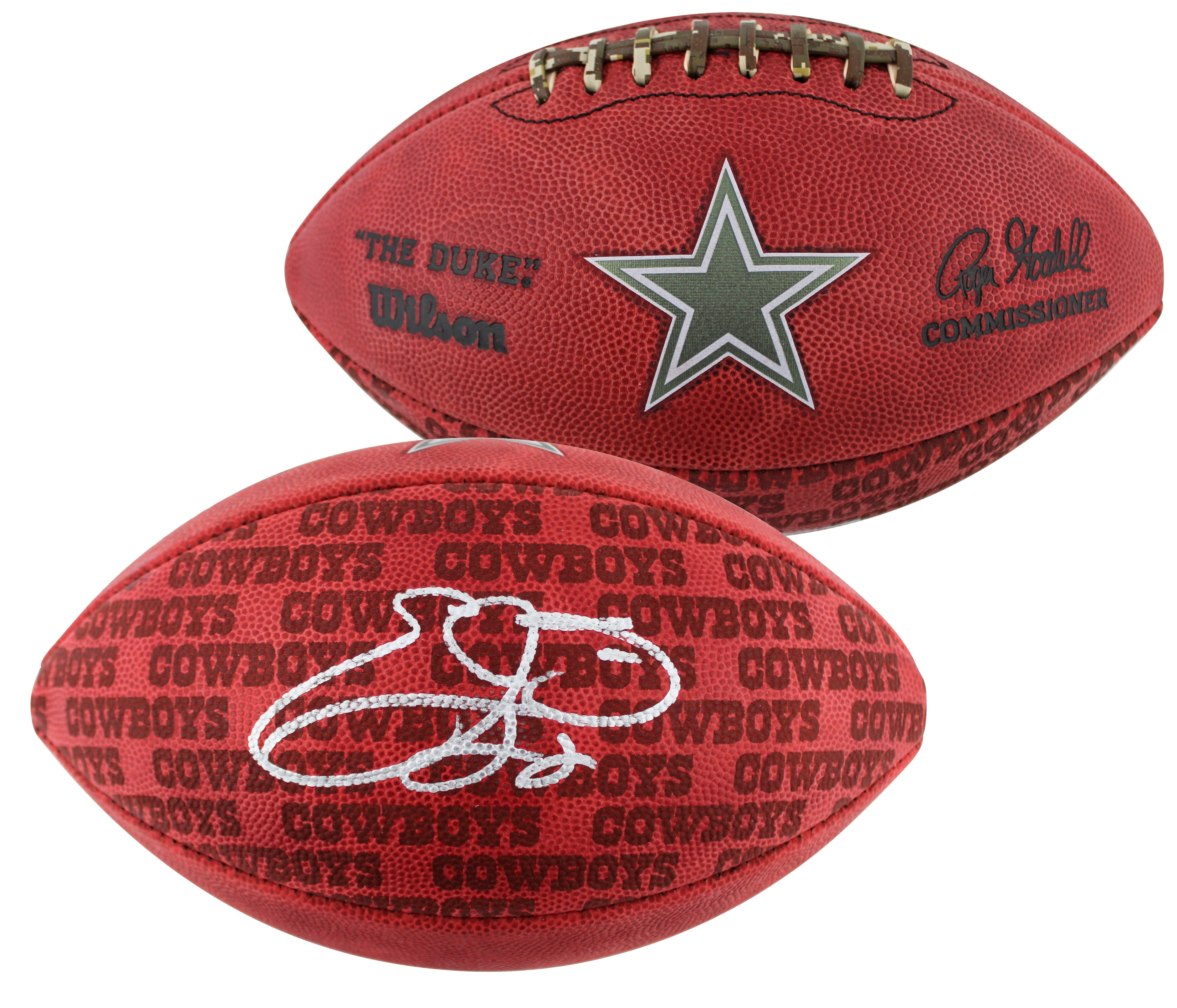 Cowboys Emmitt Smith Signed "The Duke" Team Showcase Football W/ Case BAS Wit
