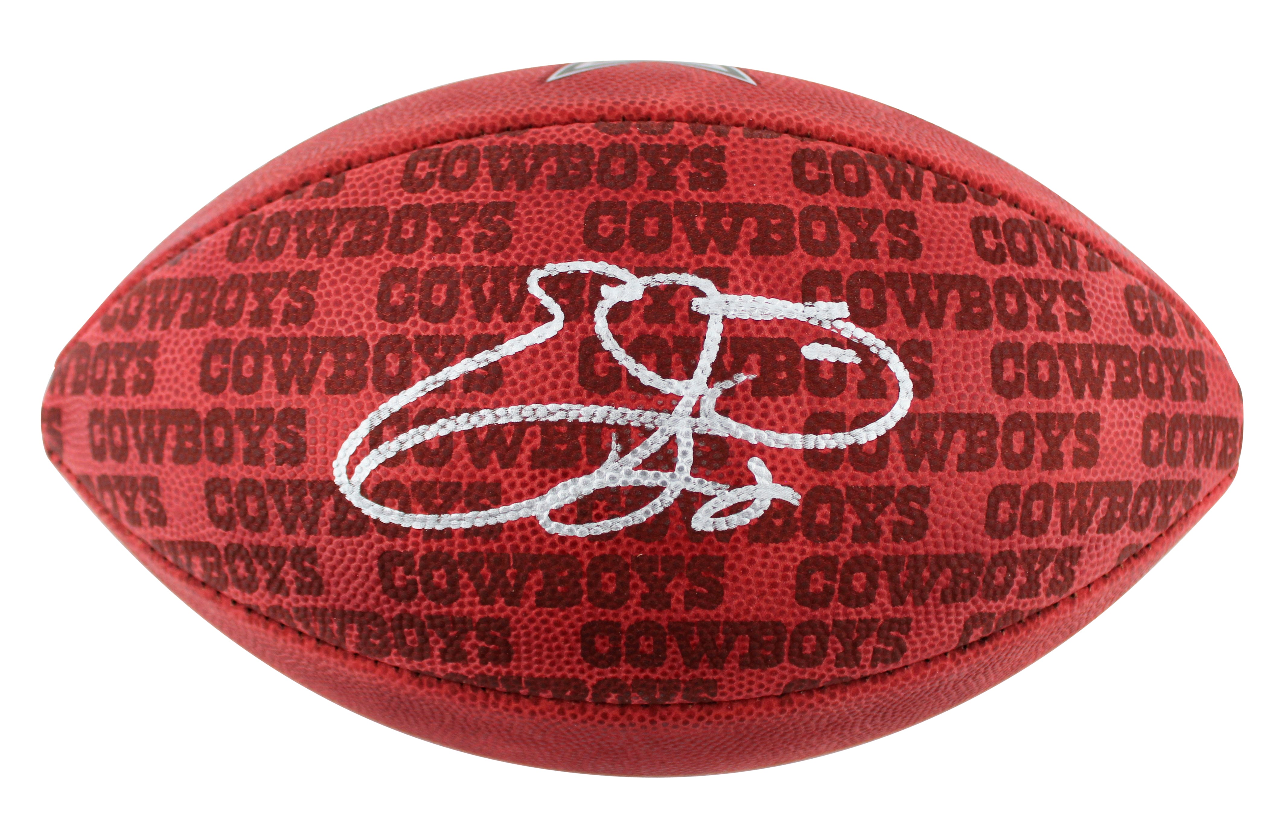 Cowboys Emmitt Smith Signed "The Duke" Team Showcase Football W/ Case BAS Wit