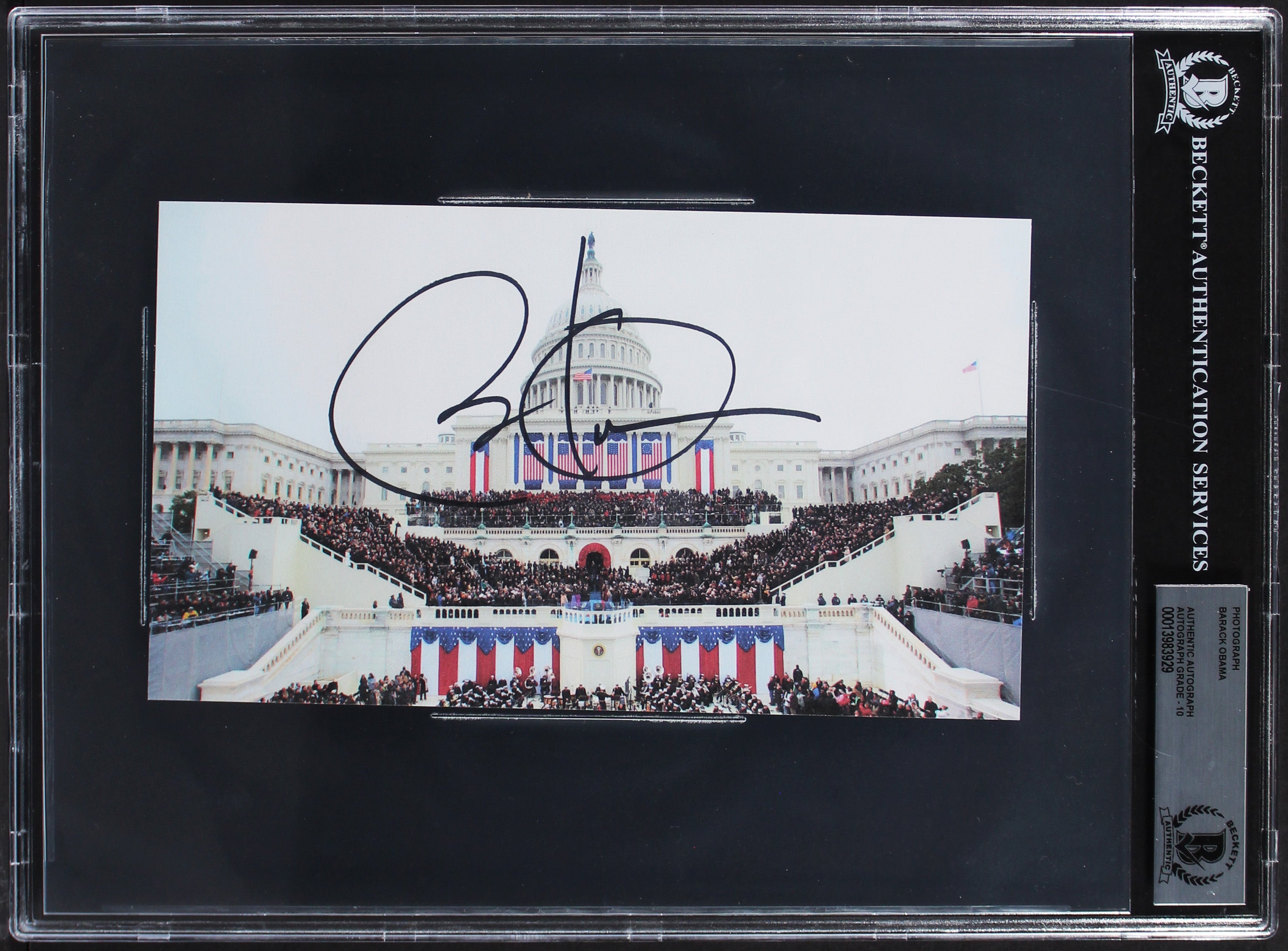 Barack Obama Authentic Signed 4.75x8.5 Photo Auto Graded Gem 10! BAS Slabbed